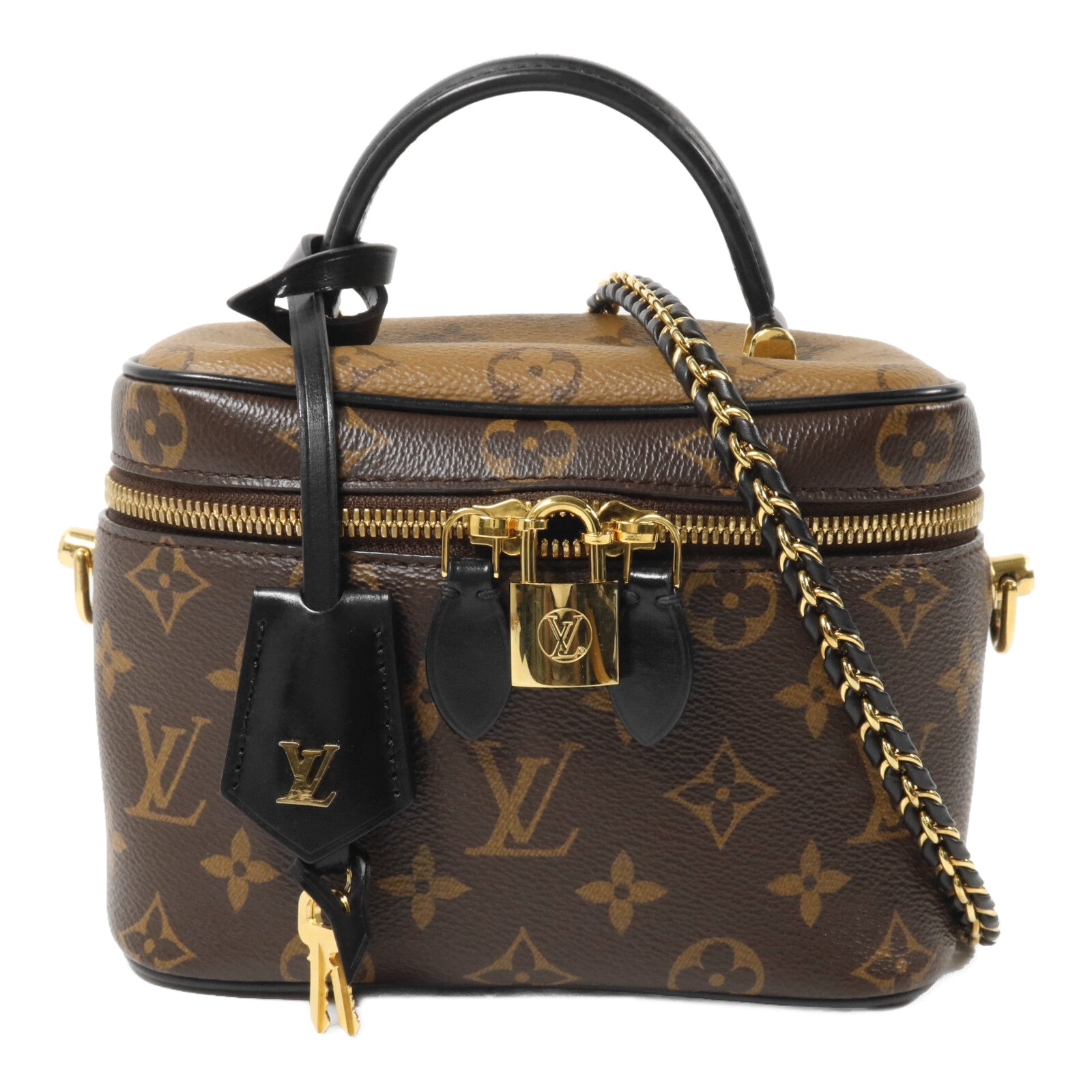 LOUIS VUITTON Monogram Reverse Vanity PM鏈帶手挽肩背兩用袋棕色