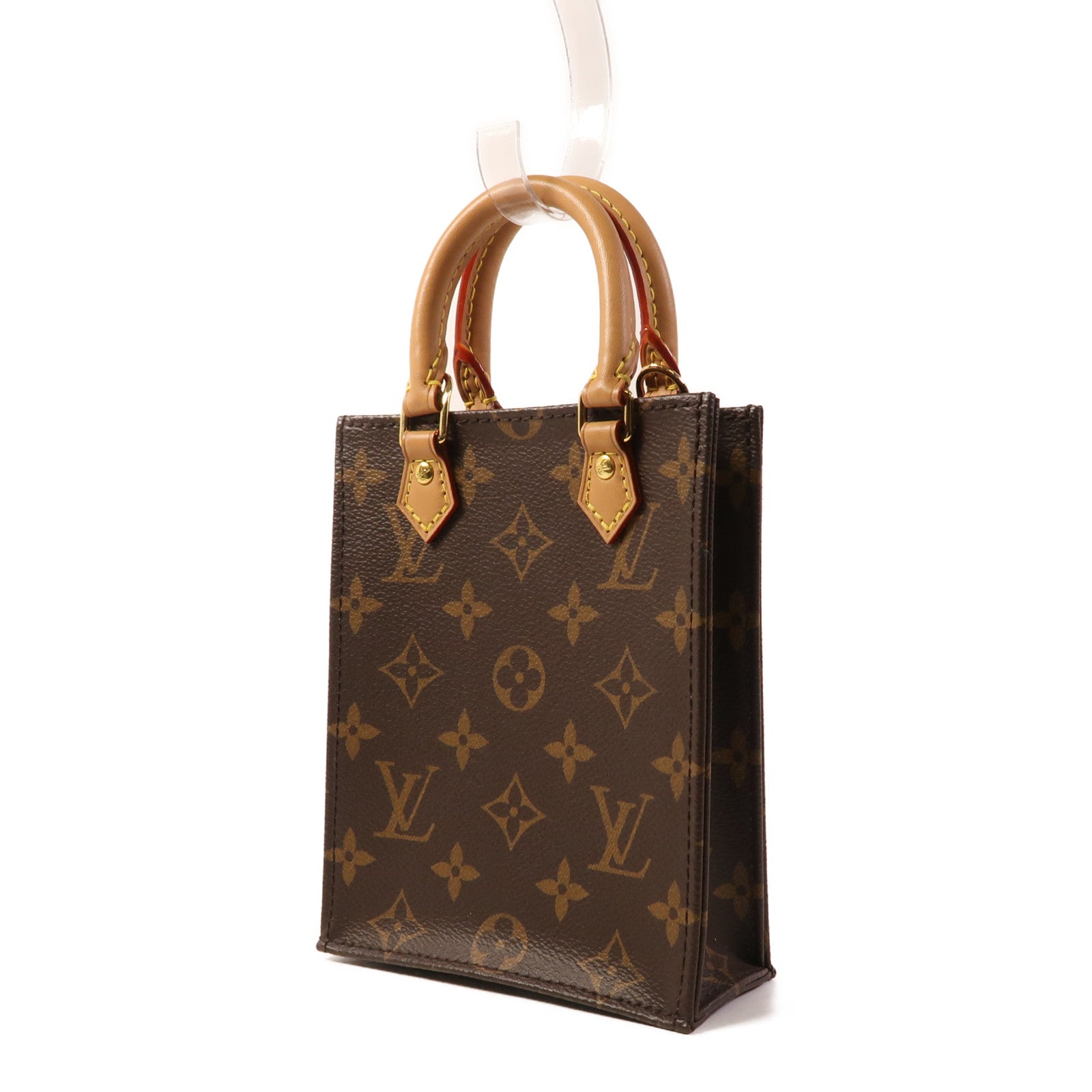 LOUIS VUITTON Monogram Petit Sac Plat金扣手挽肩背兩用袋Monogram Petit Sac Plat金扣手挽肩背兩用袋