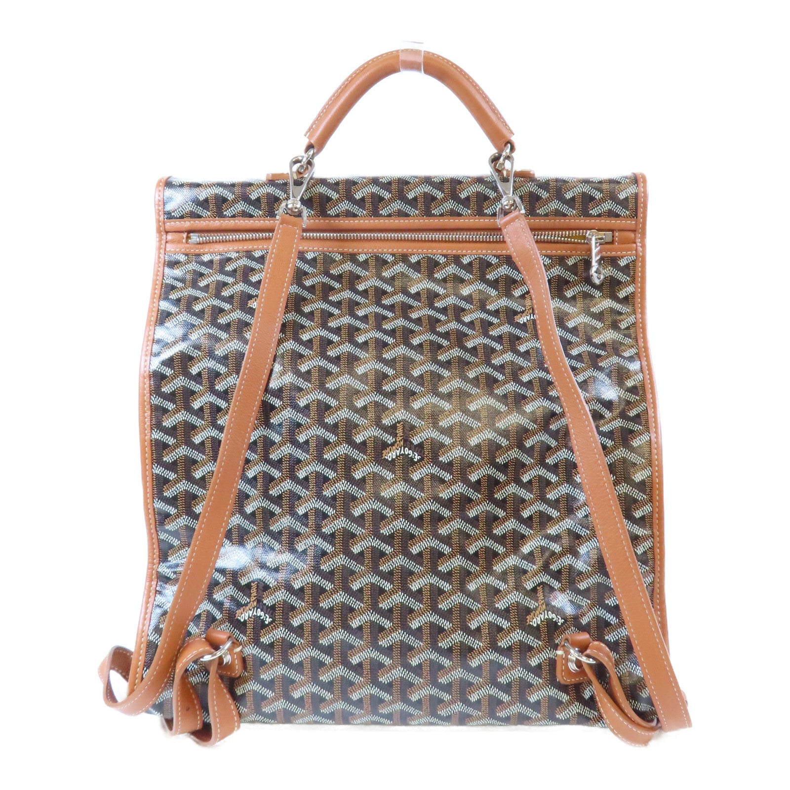 GOYARD 塗層帆布/牛皮皮革Saint Leger Backpack銀扣背包啡色/黑色
