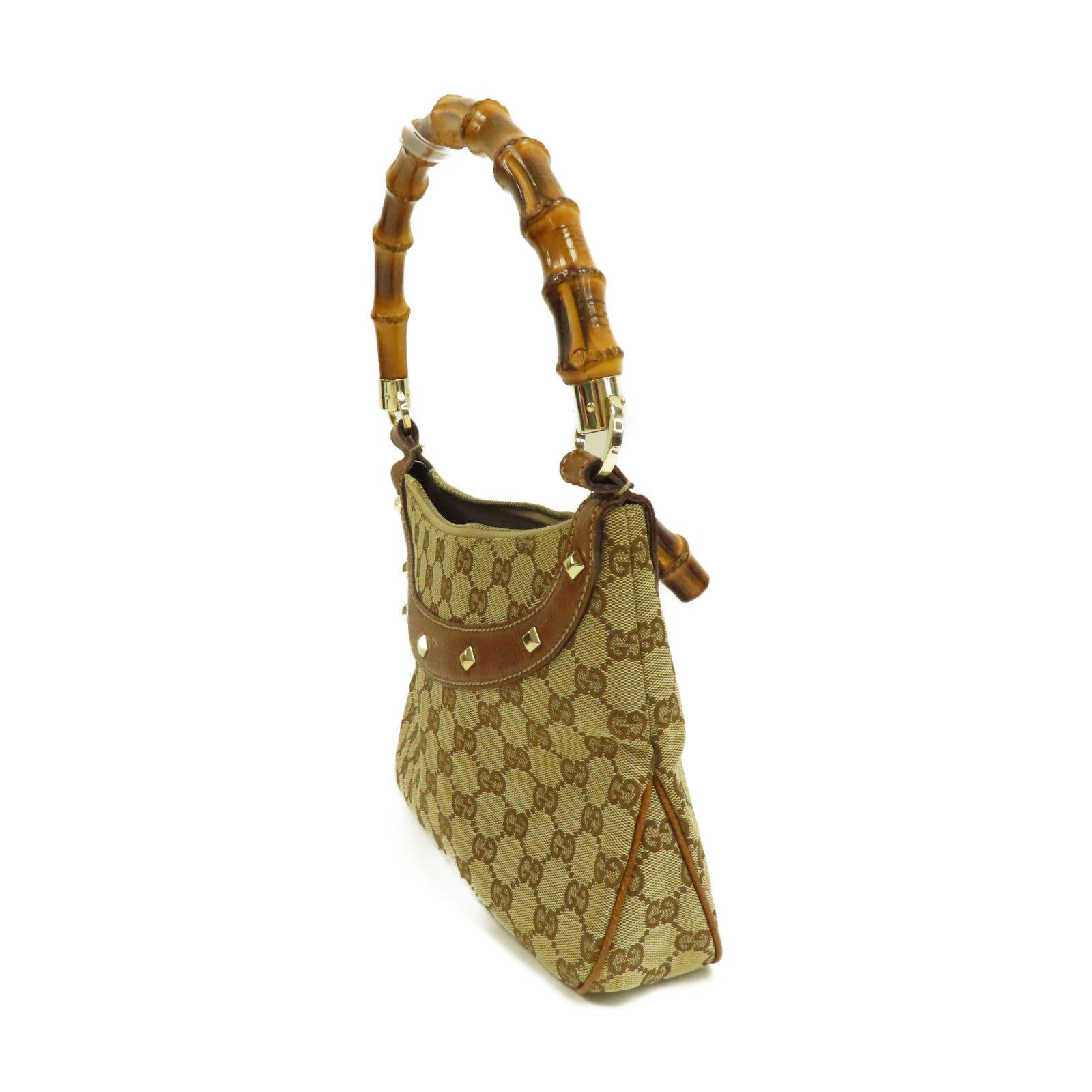 GUCCI 帆布Bamboo Hand Bag金扣手挽袋啡色