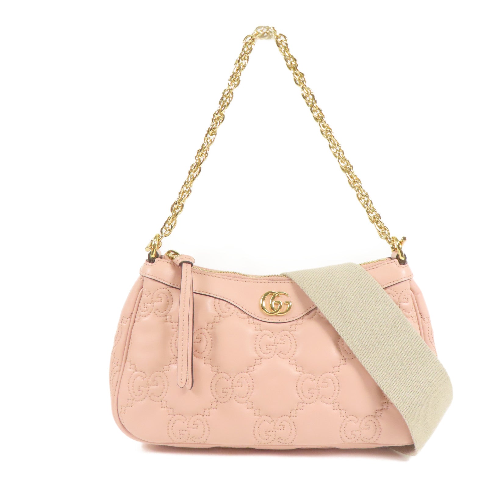 GUCCI GG GHW GG Matelasse Chain Shoulder Bag 735049 Calfskin Leather Pink