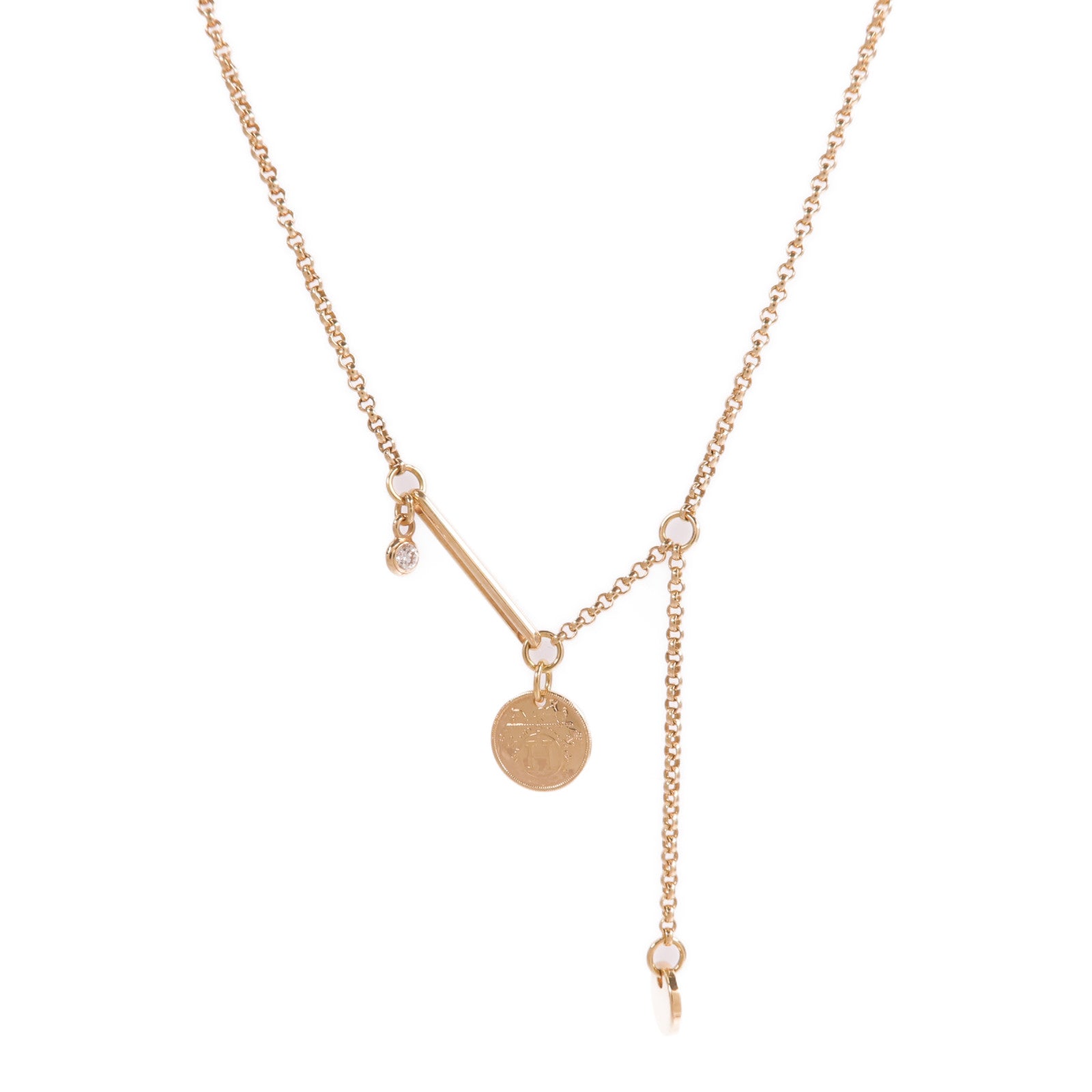 HERMES 18K玫瑰金Ex-Libris Necklace鑽石項鍊