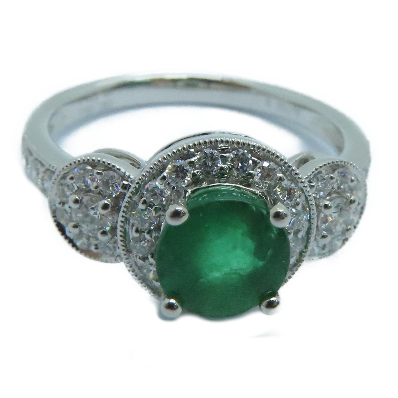 JEWELRY 【激減優惠】18K白金Emerald Ring 1.05ct綠寶石/0.378ct鑽石戒指US＃6