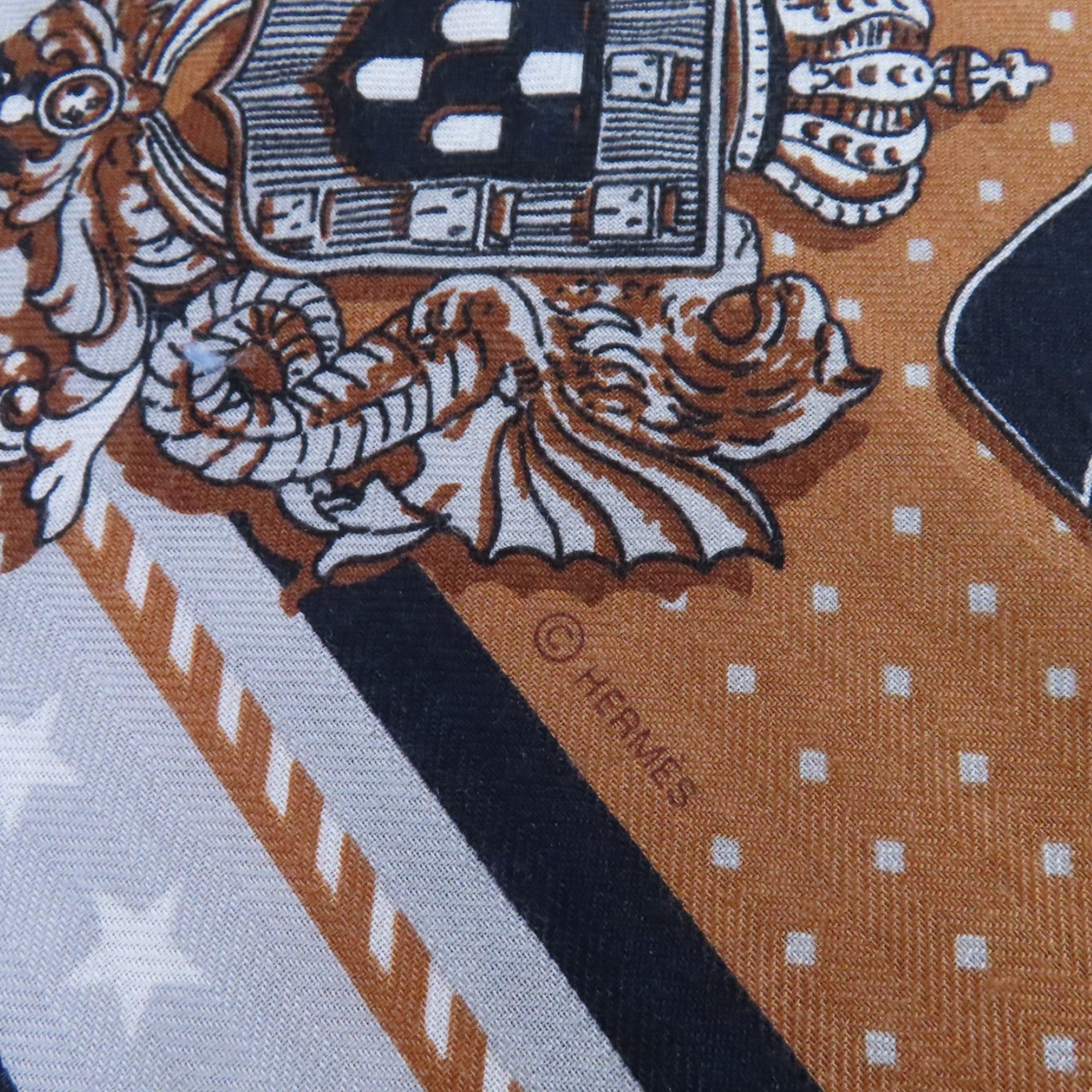 HERMES Scarf Scarves Silk Brown