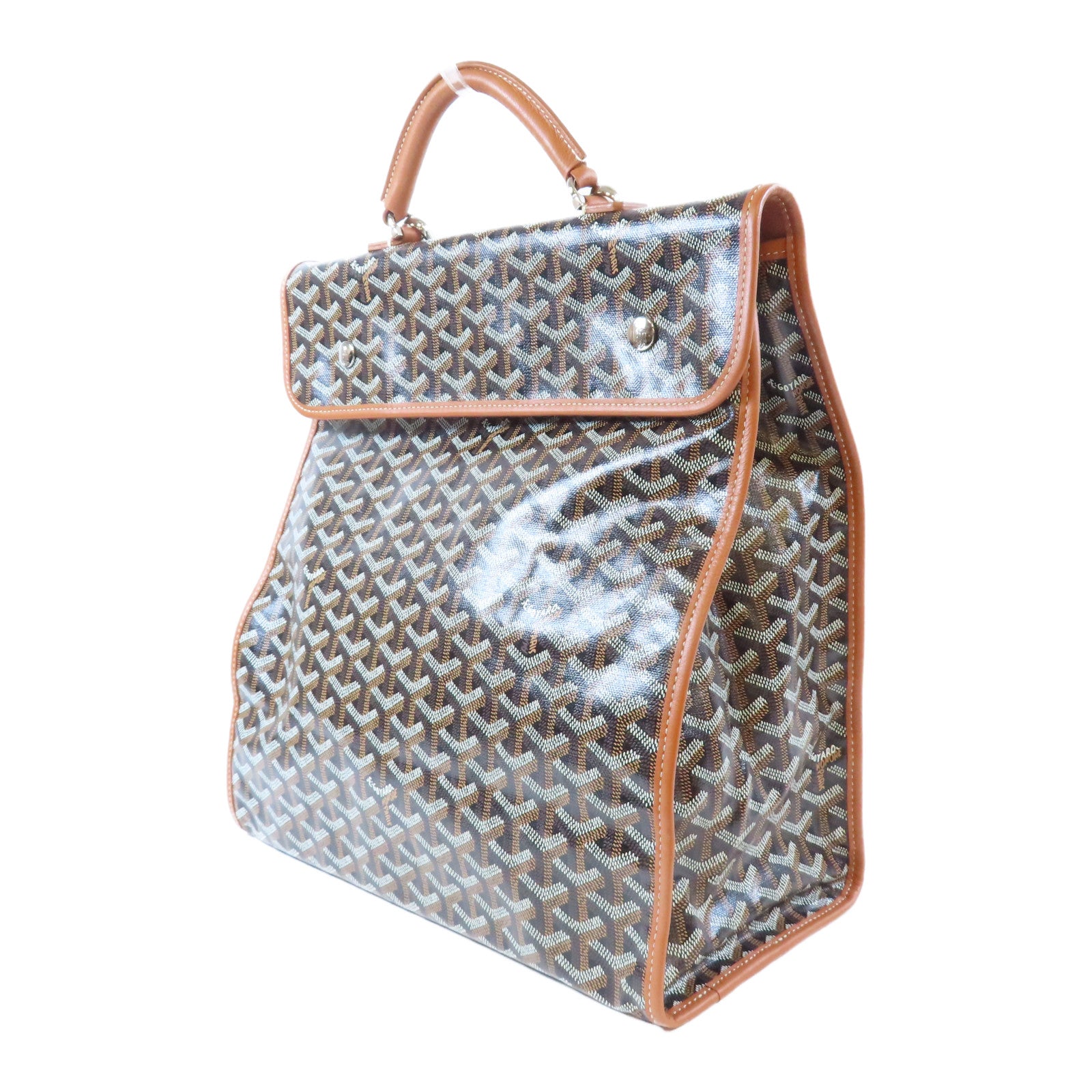 GOYARD 塗層帆布/牛皮皮革Saint Leger Backpack銀扣背包啡色/黑色