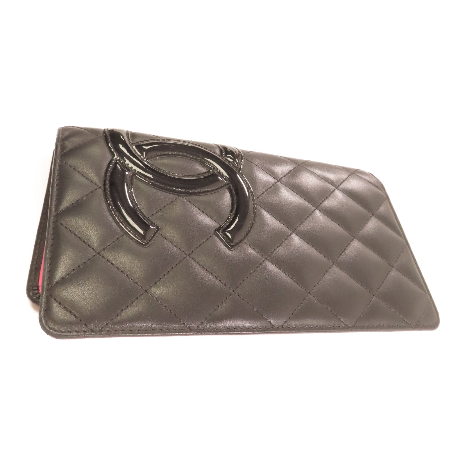 CHANEL 【激減優惠】牛皮皮革Cambon Long Wallet銀扣長錢包黑色