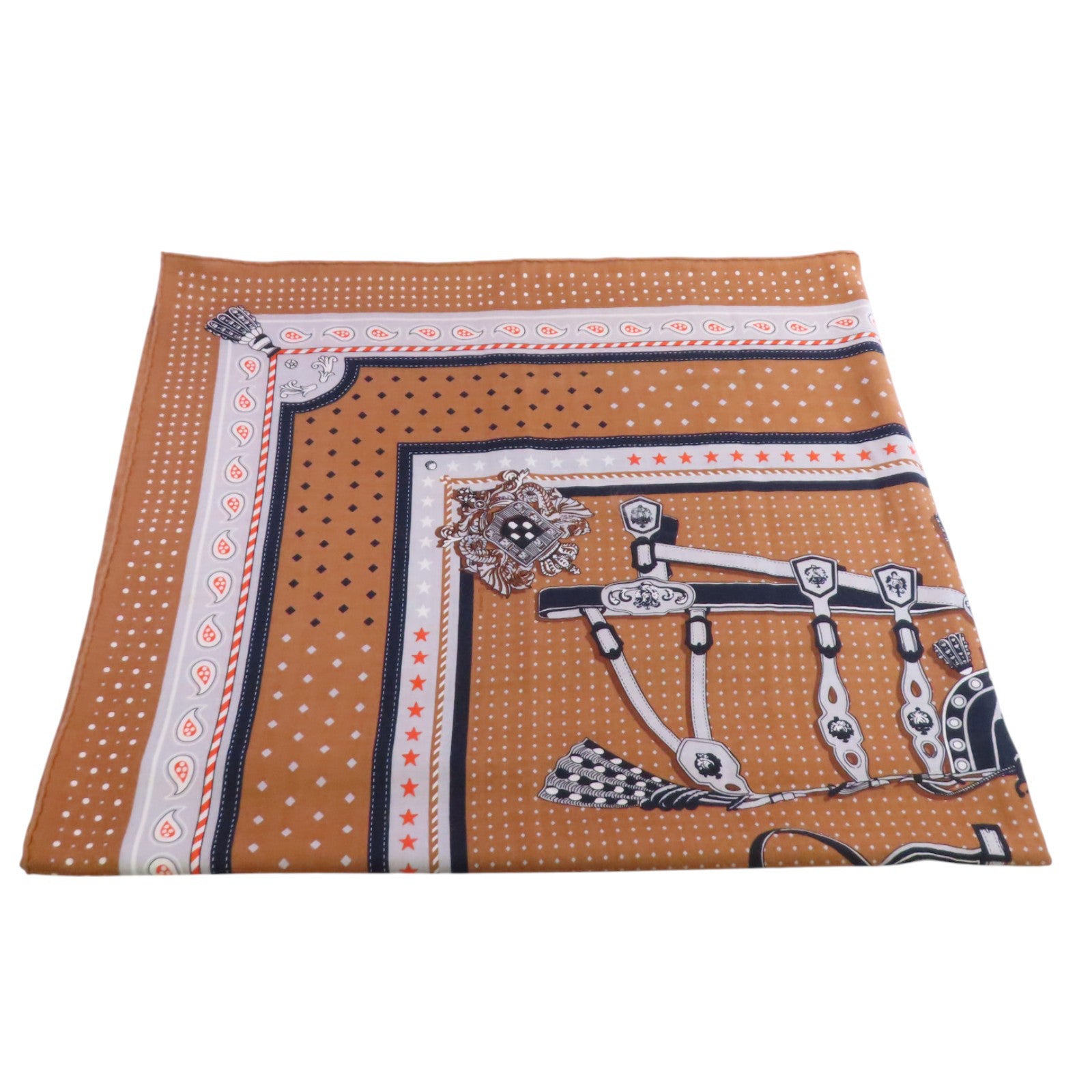 HERMES Scarf Scarves Silk Brown