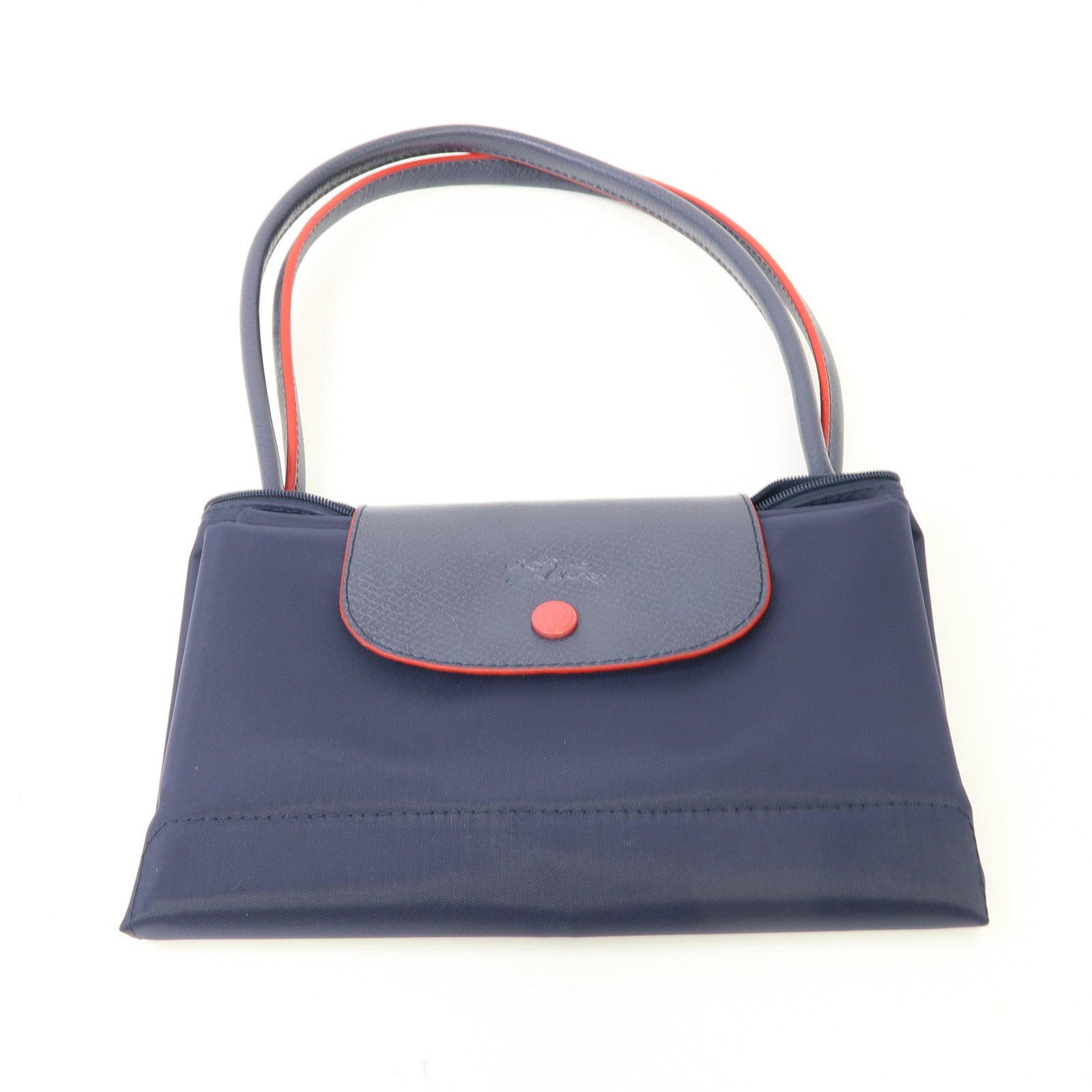 Longchamp 尼龍Le Pliage銀扣手挽袋藍色/紅色