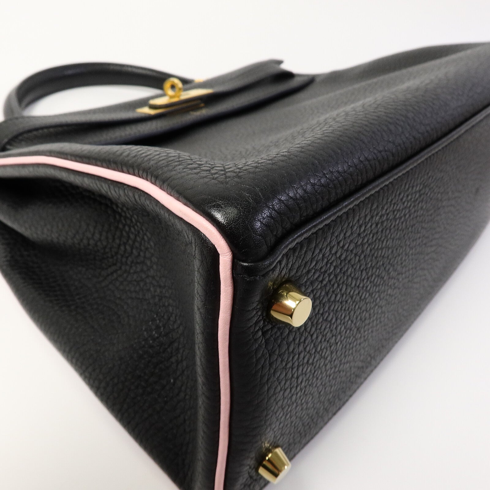 HERMES Togo皮革Kelly 32(Name mark)手挽肩背兩用袋Noir/Rose Sakura