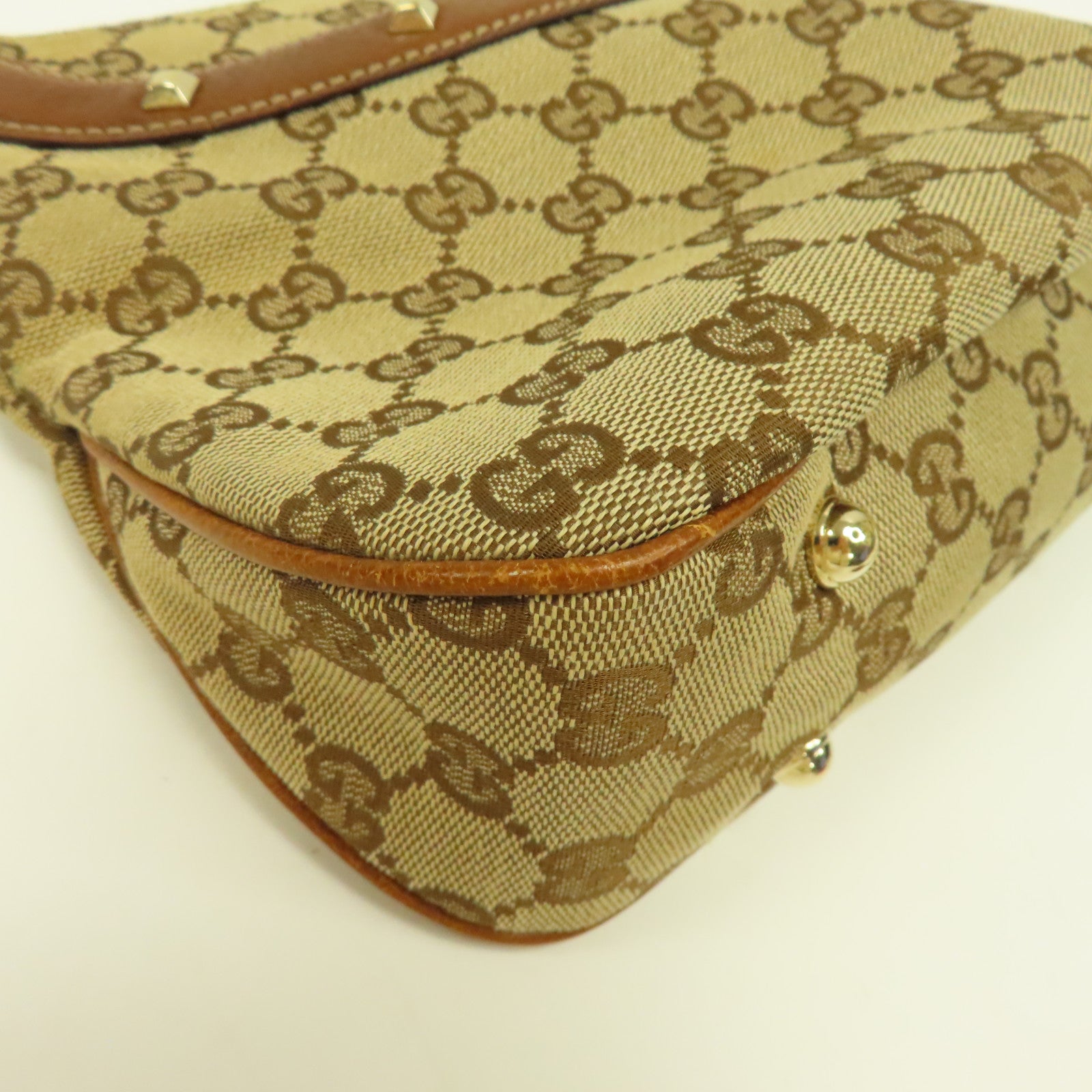 GUCCI 帆布Bamboo Hand Bag金扣手挽袋啡色