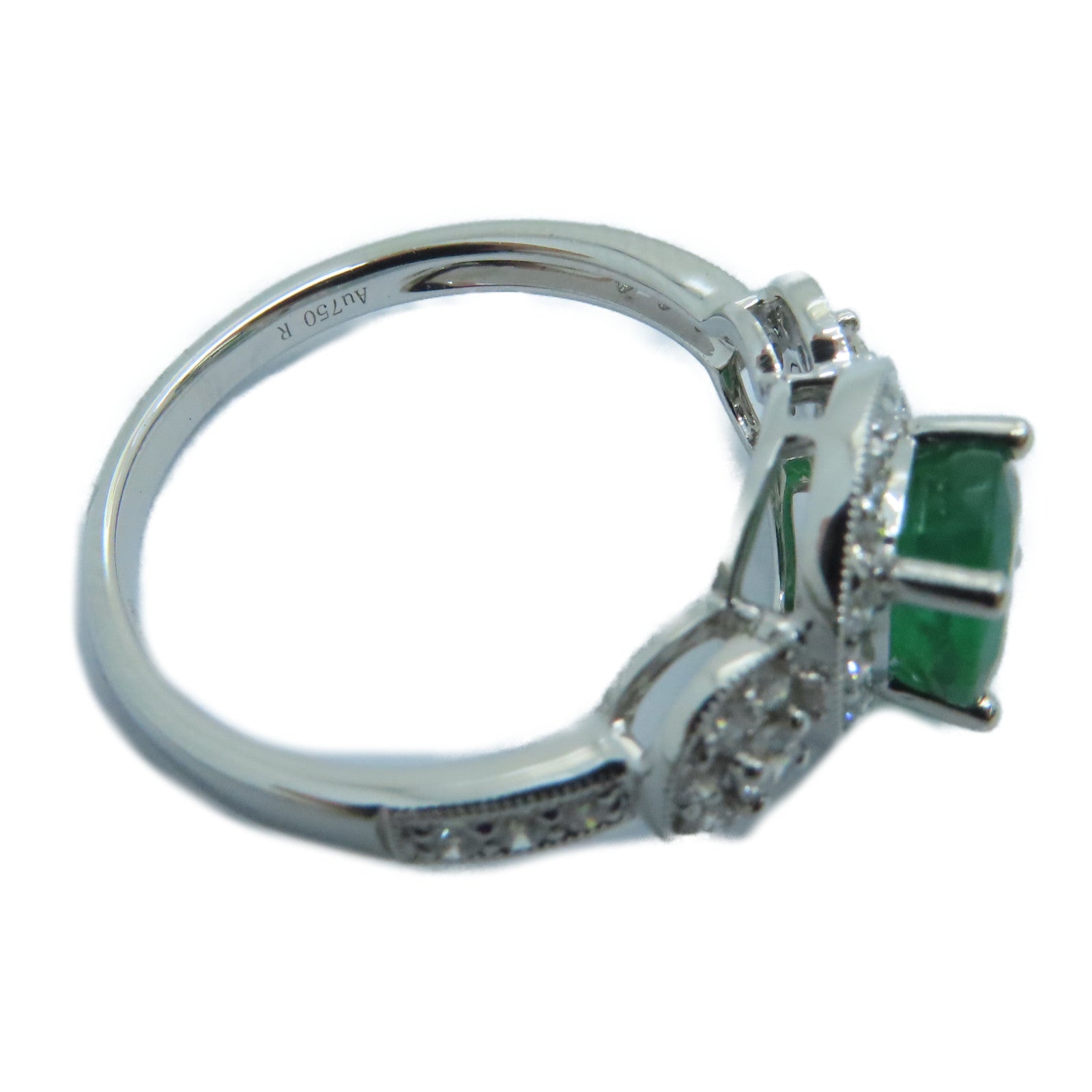 JEWELRY 【激減優惠】18K白金Emerald Ring 1.05ct綠寶石/0.378ct鑽石戒指US＃6