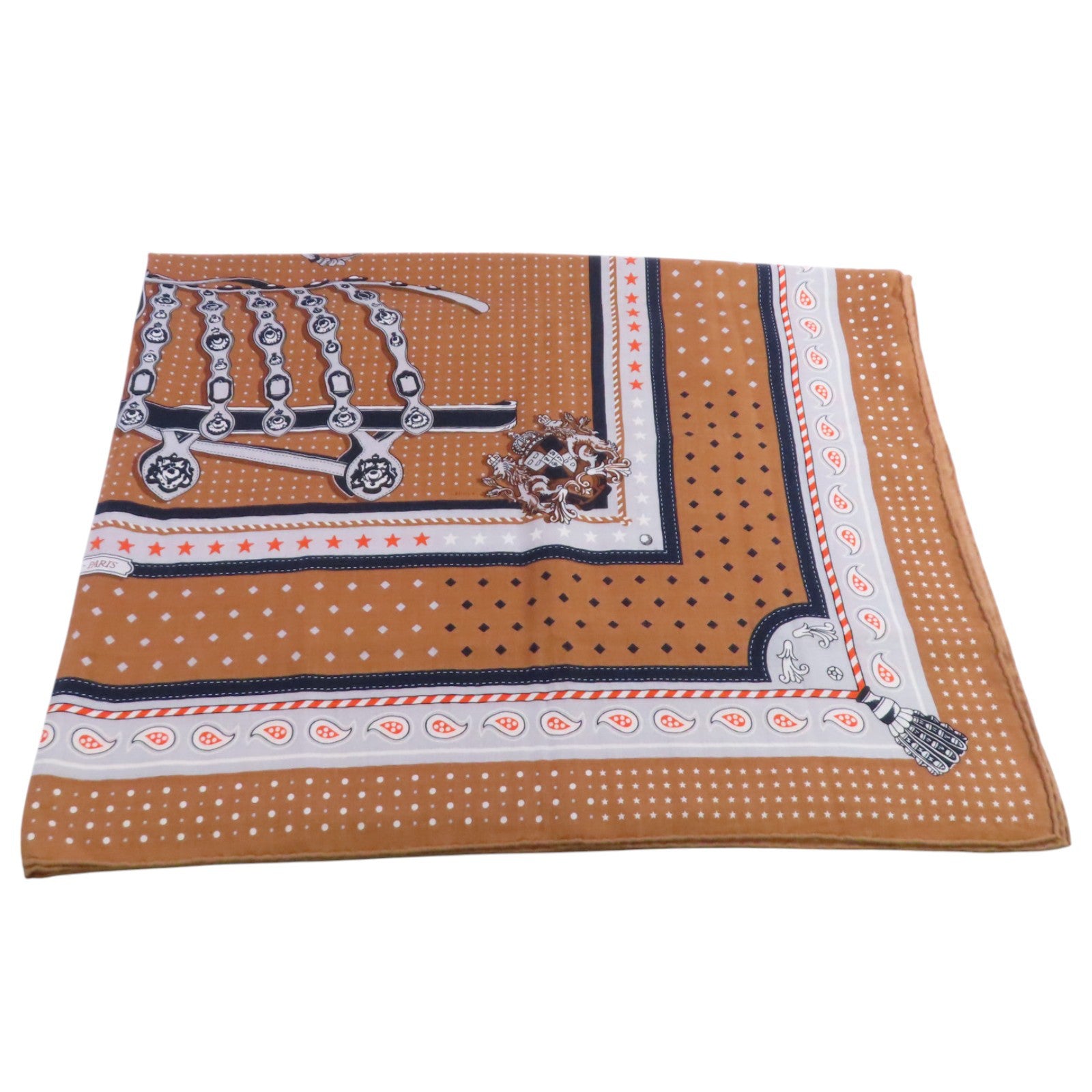 HERMES Scarf Scarves Silk Brown