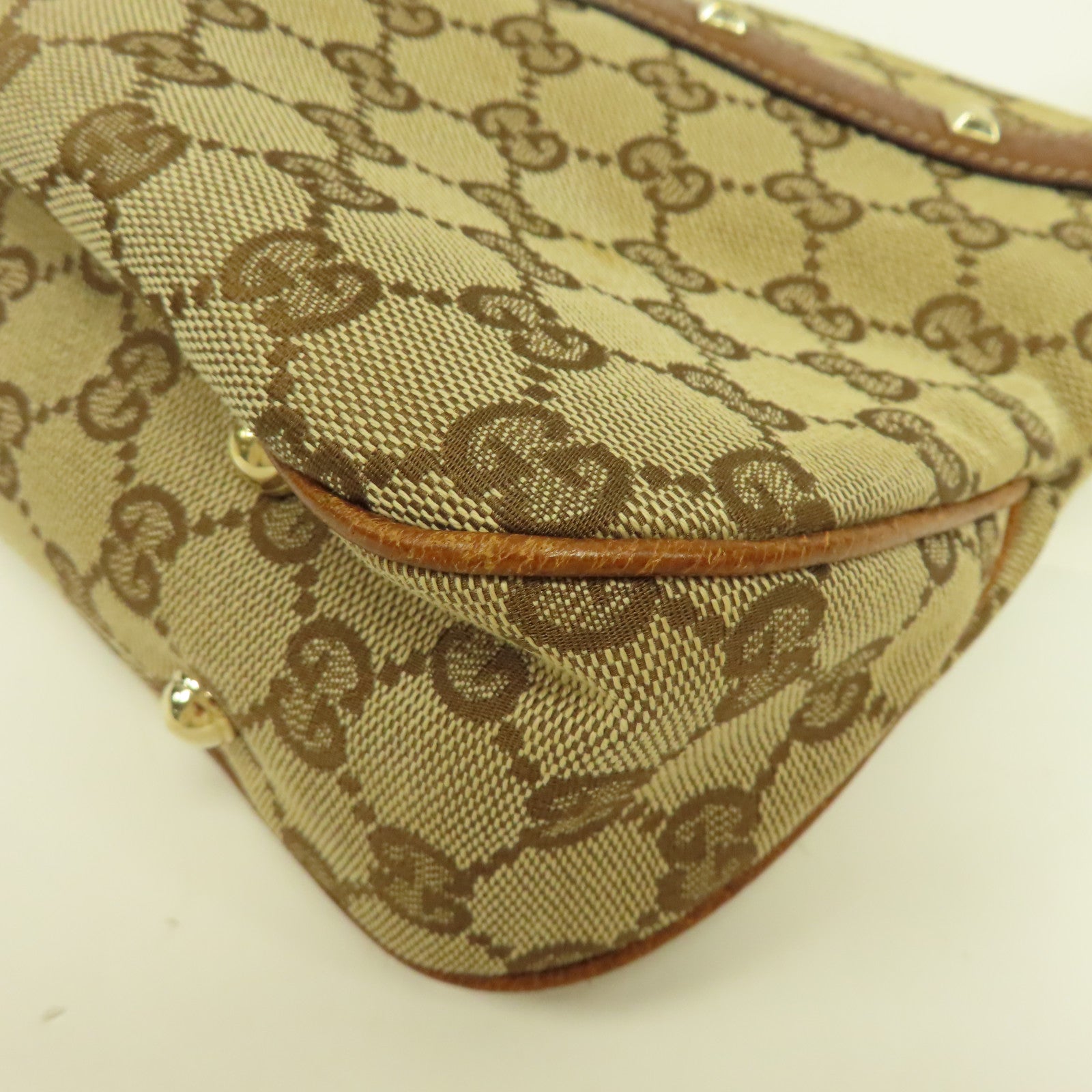 GUCCI 帆布Bamboo Hand Bag金扣手挽袋啡色