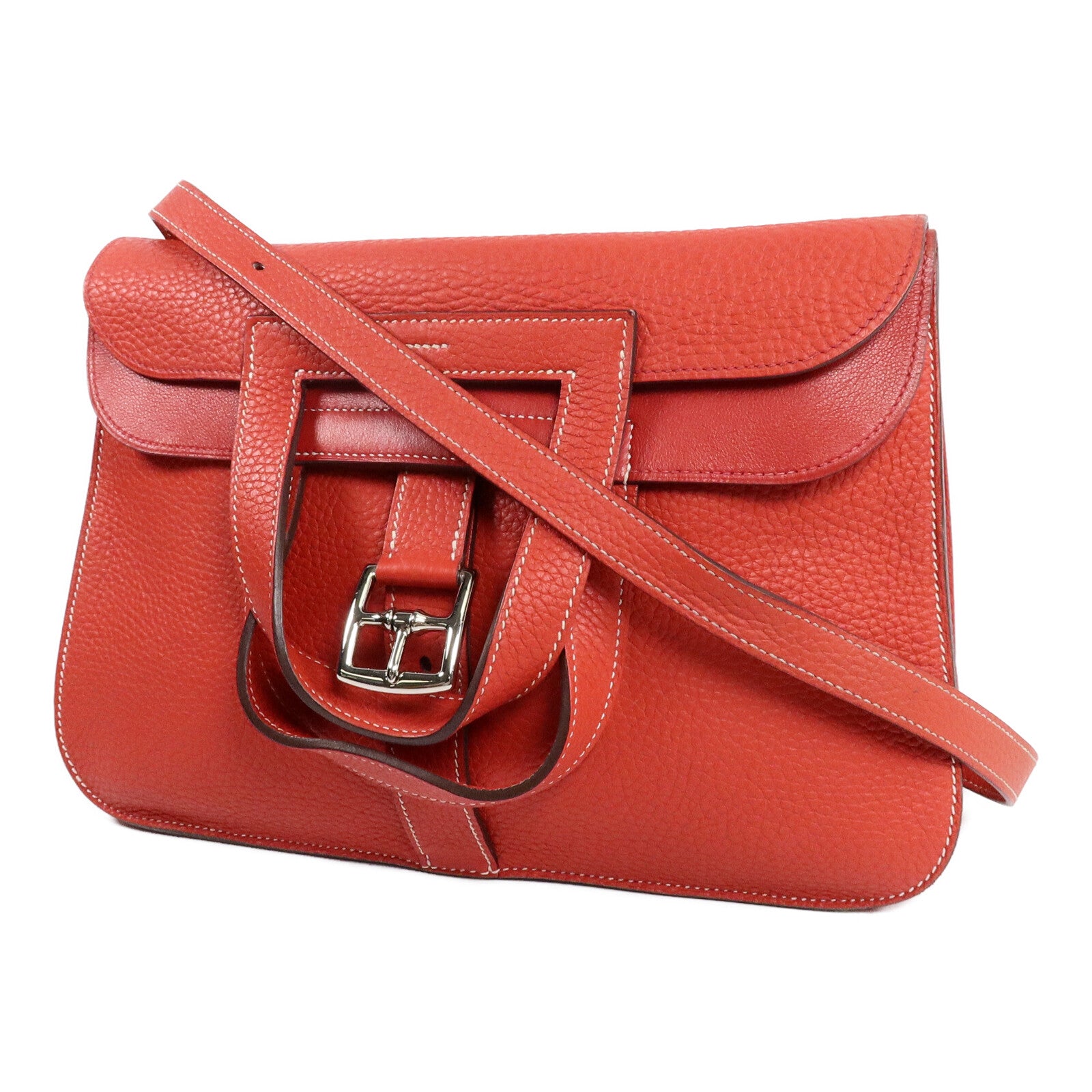 HERMES Clemence皮革Halzan 31手挽肩背兩用袋Rouge Casaque