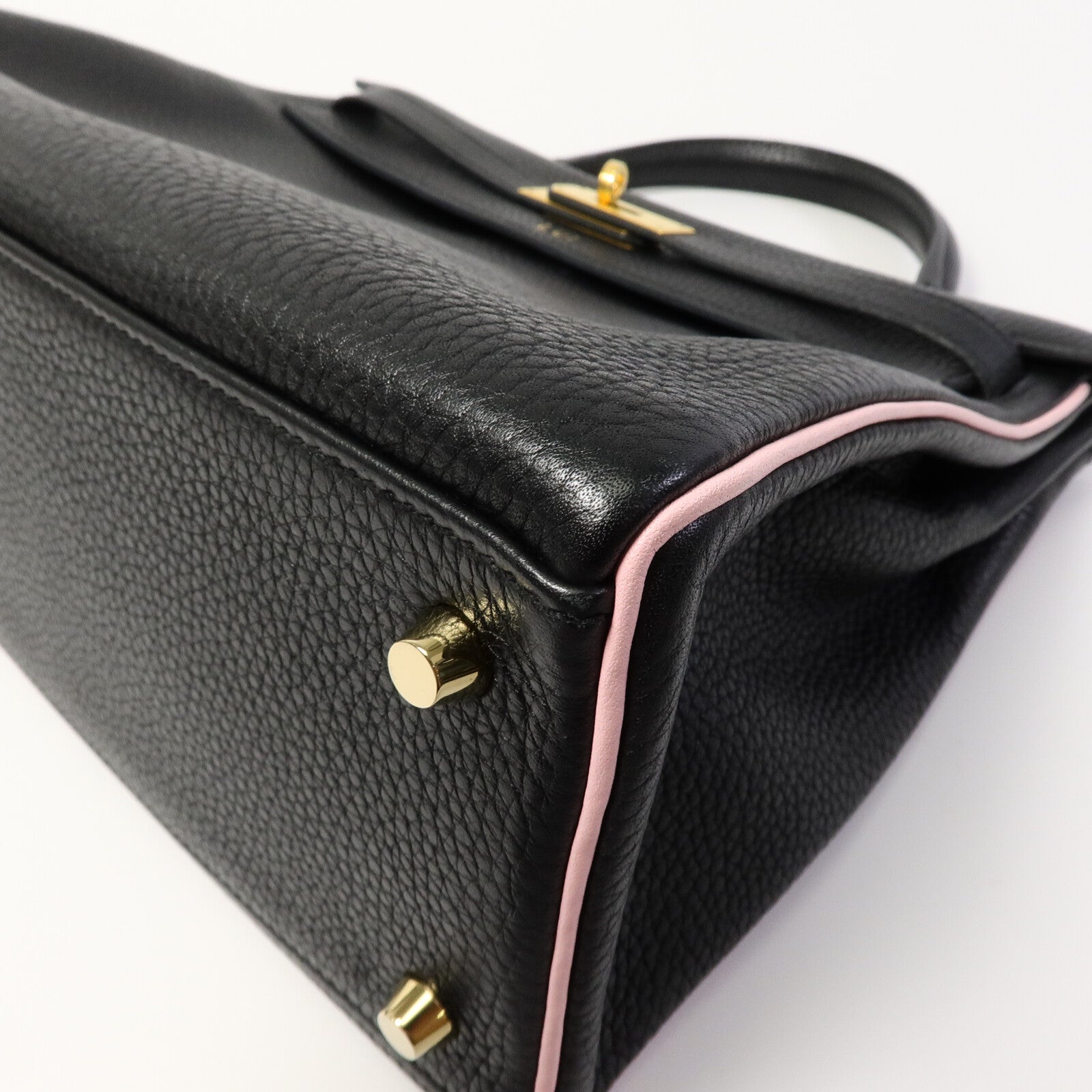 HERMES Togo皮革Kelly 32(Name mark)手挽肩背兩用袋Noir/Rose Sakura