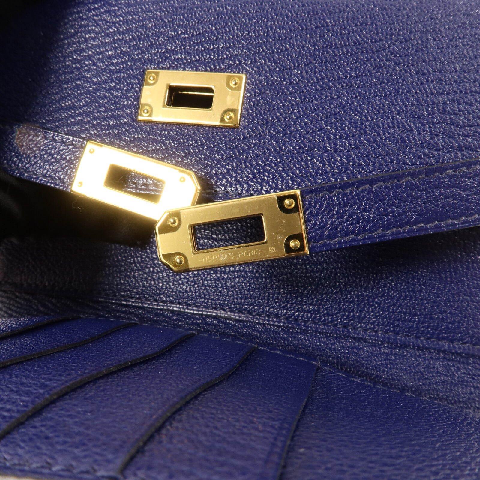 HERMES Chevre皮革Kelly Depliant Medium Wallet錢包Bleu Encre