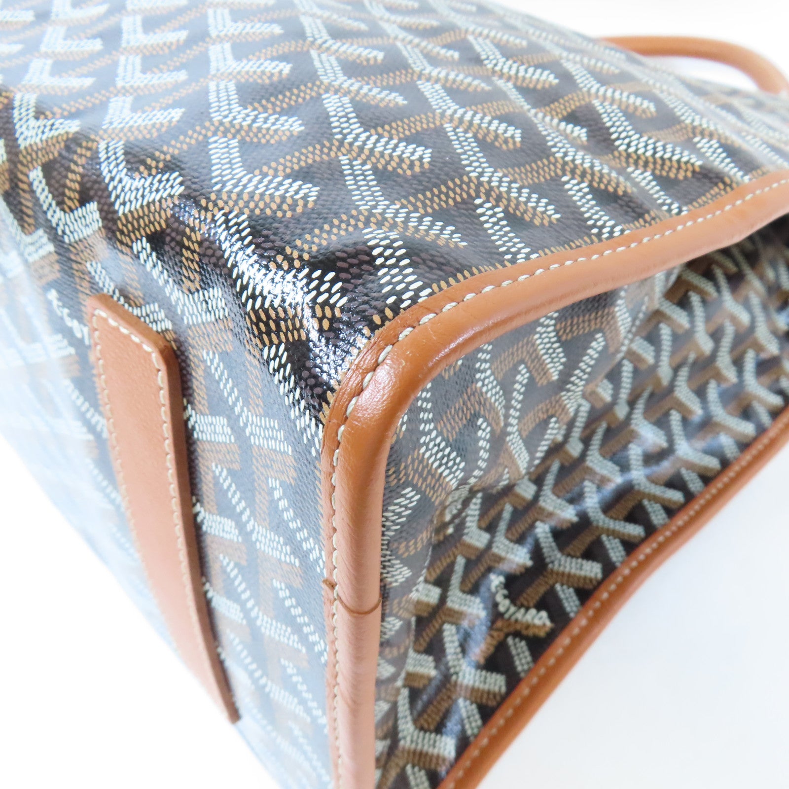GOYARD 塗層帆布/牛皮皮革Saint Leger Backpack銀扣背包啡色/黑色