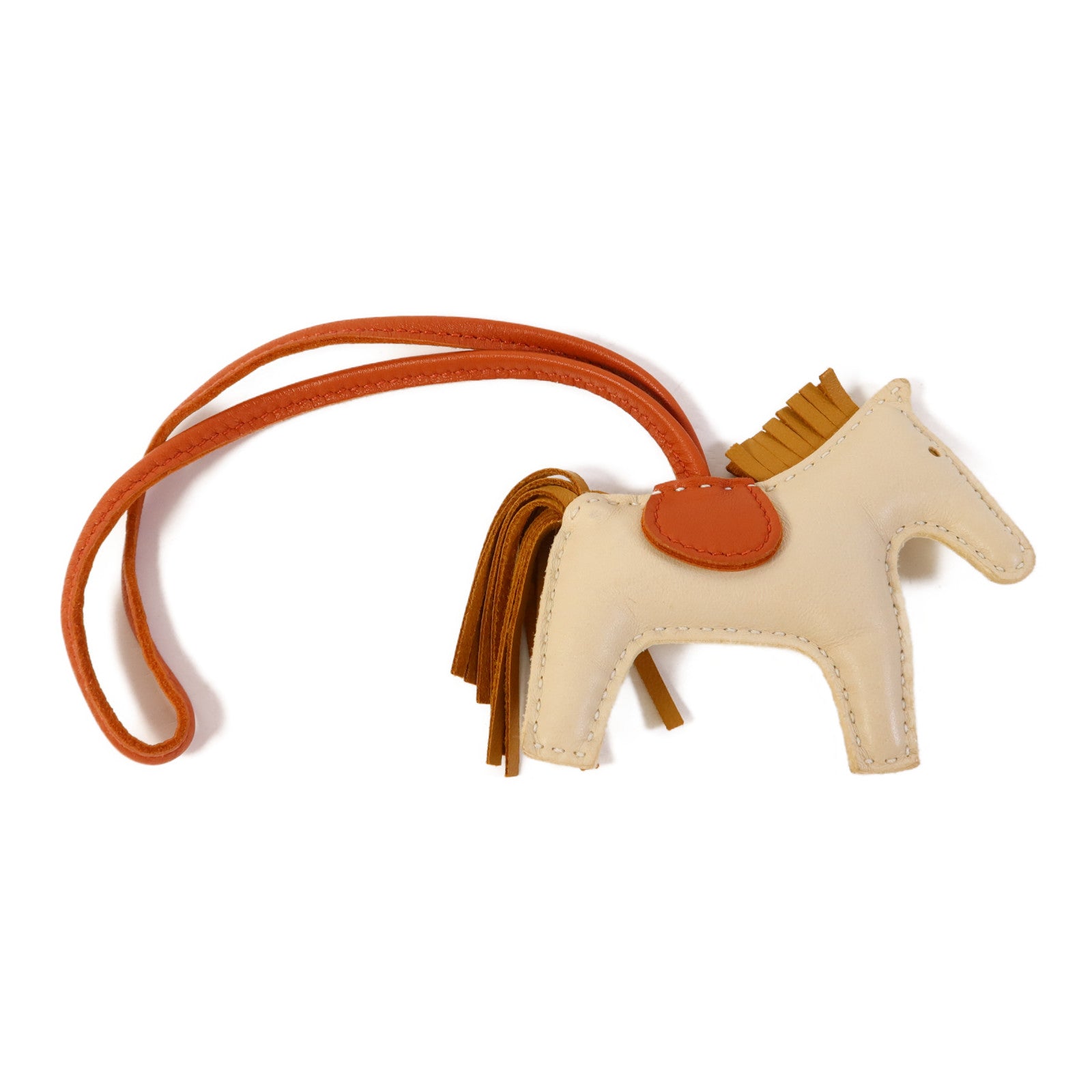 HERMES Milo皮革Rodeo PM掛飾Beige/Brown