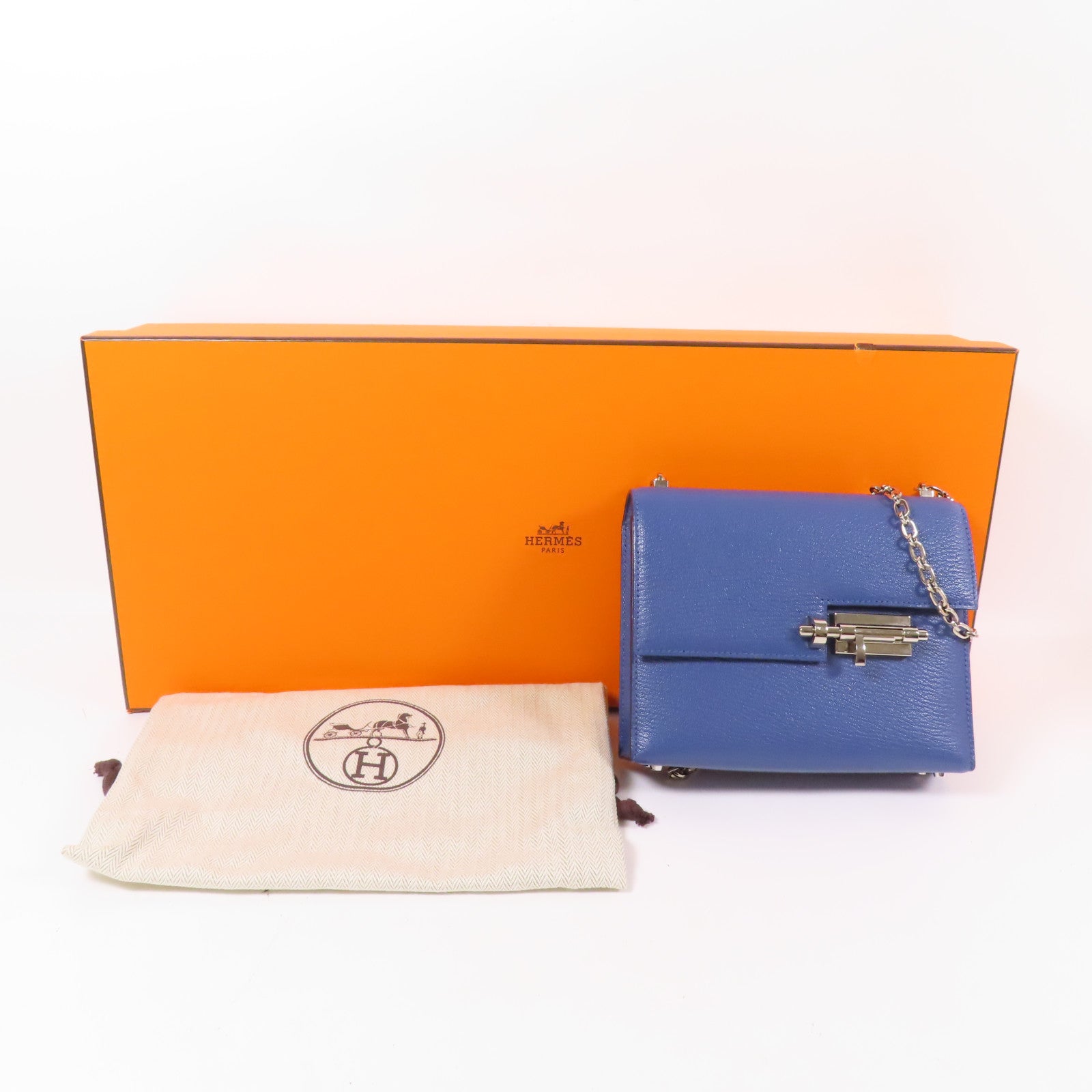 HERMES Chevre皮革Verrou Mini銀扣鏈帶肩背袋