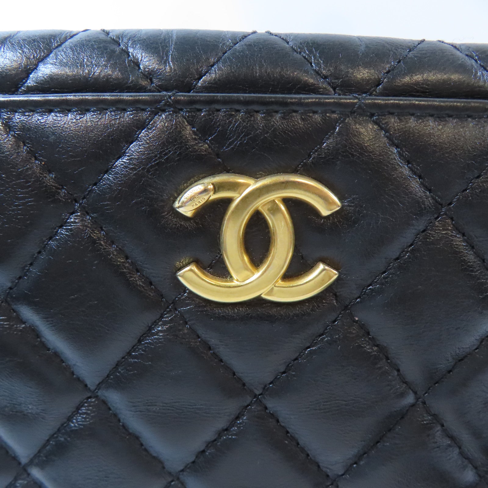 CHANEL 菱格牛皮皮革Shoulder Bag金扣肩背袋黑色