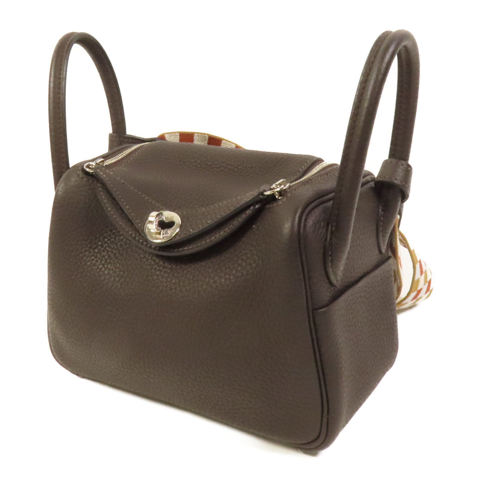 HERMES Clemence皮革Mini Lindy銀扣手挽肩背兩用袋Macassar