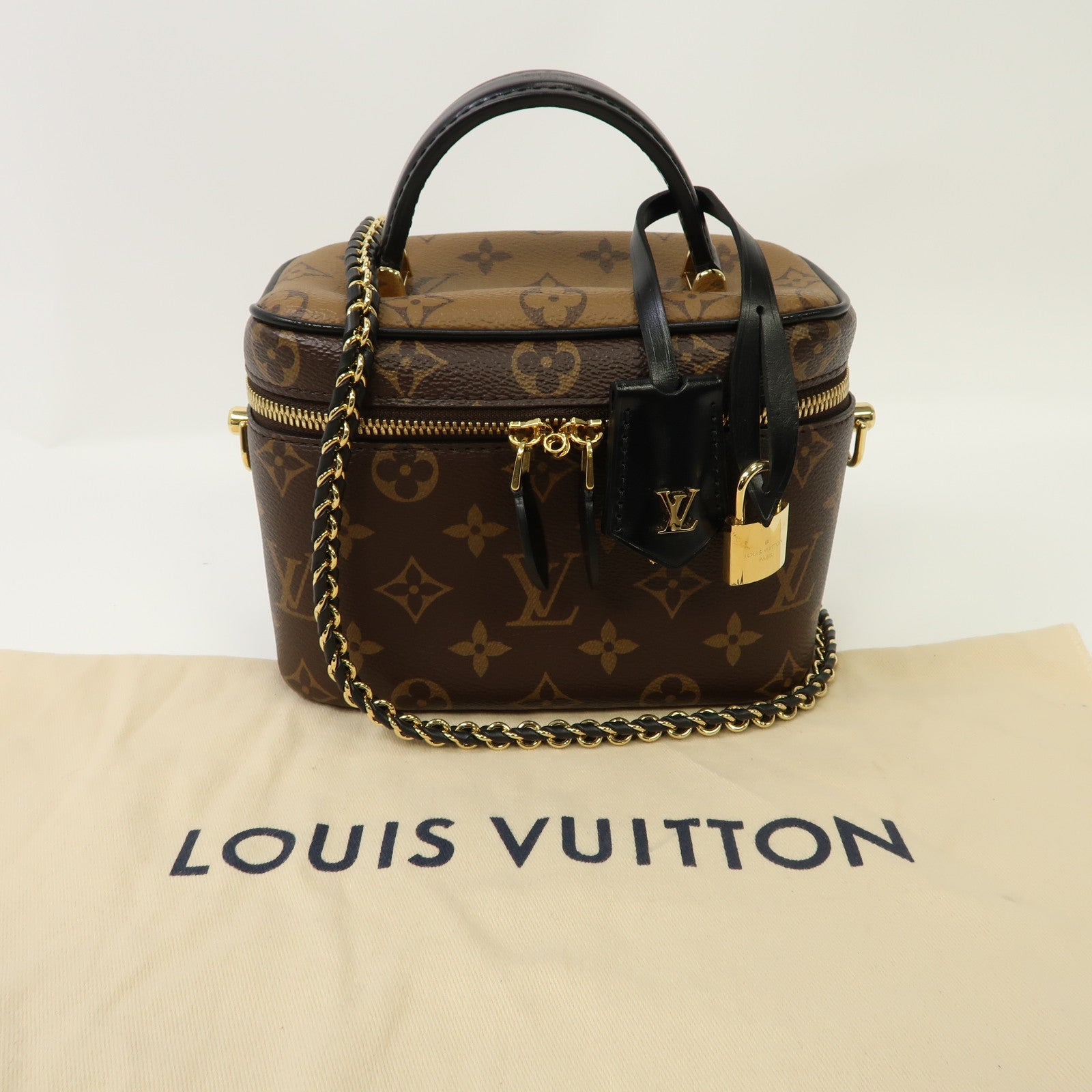 LOUIS VUITTON Monogram Reverse Vanity PM金扣手挽肩背兩用袋棕色