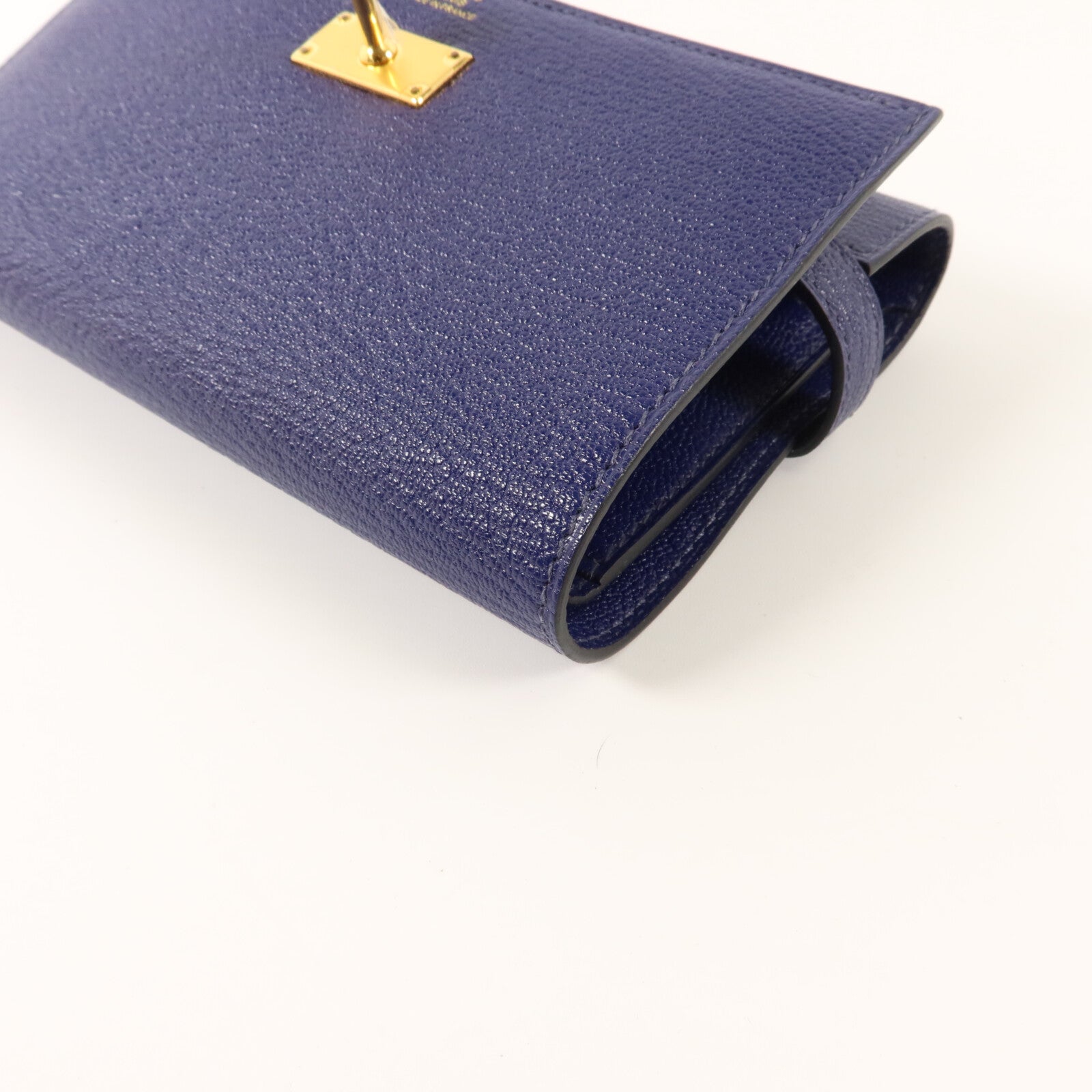 HERMES Chevre皮革Kelly Depliant Medium Wallet錢包Bleu Encre