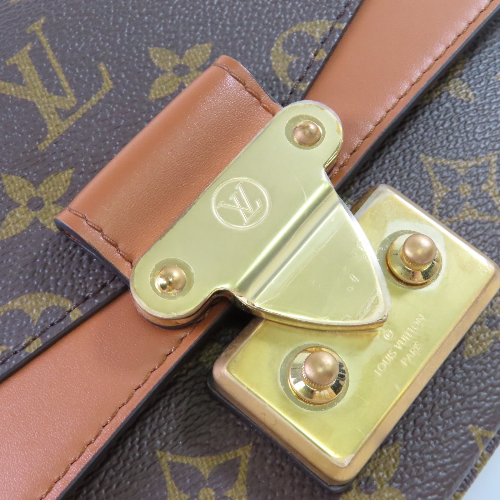 LOUIS VUITTON Monogram Marcear Shoulder Bag金扣鏈帶肩背袋啡色
