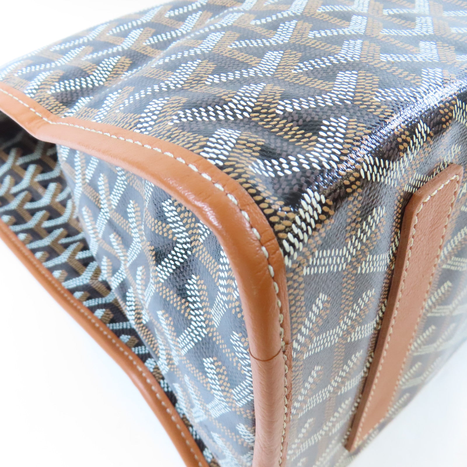 GOYARD 塗層帆布/牛皮皮革Saint Leger Backpack銀扣背包啡色/黑色