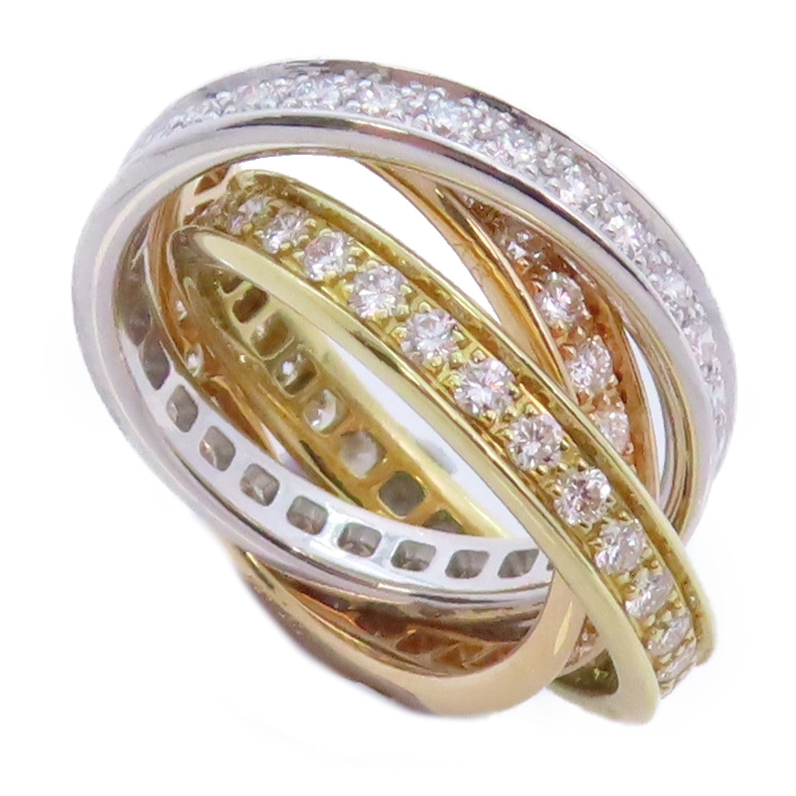 CARTIER 18K黃金/玫瑰金/白金/鑽石Trinity Ring 3Diamond Ring戒指Cartier#43/US#2.5