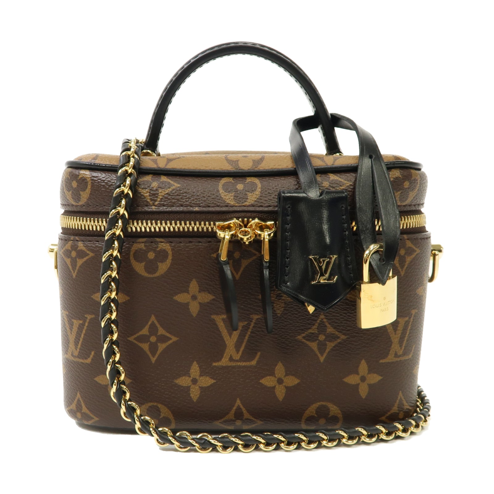 LOUIS VUITTON Monogram Reverse Vanity PM金扣手挽肩背兩用袋棕色