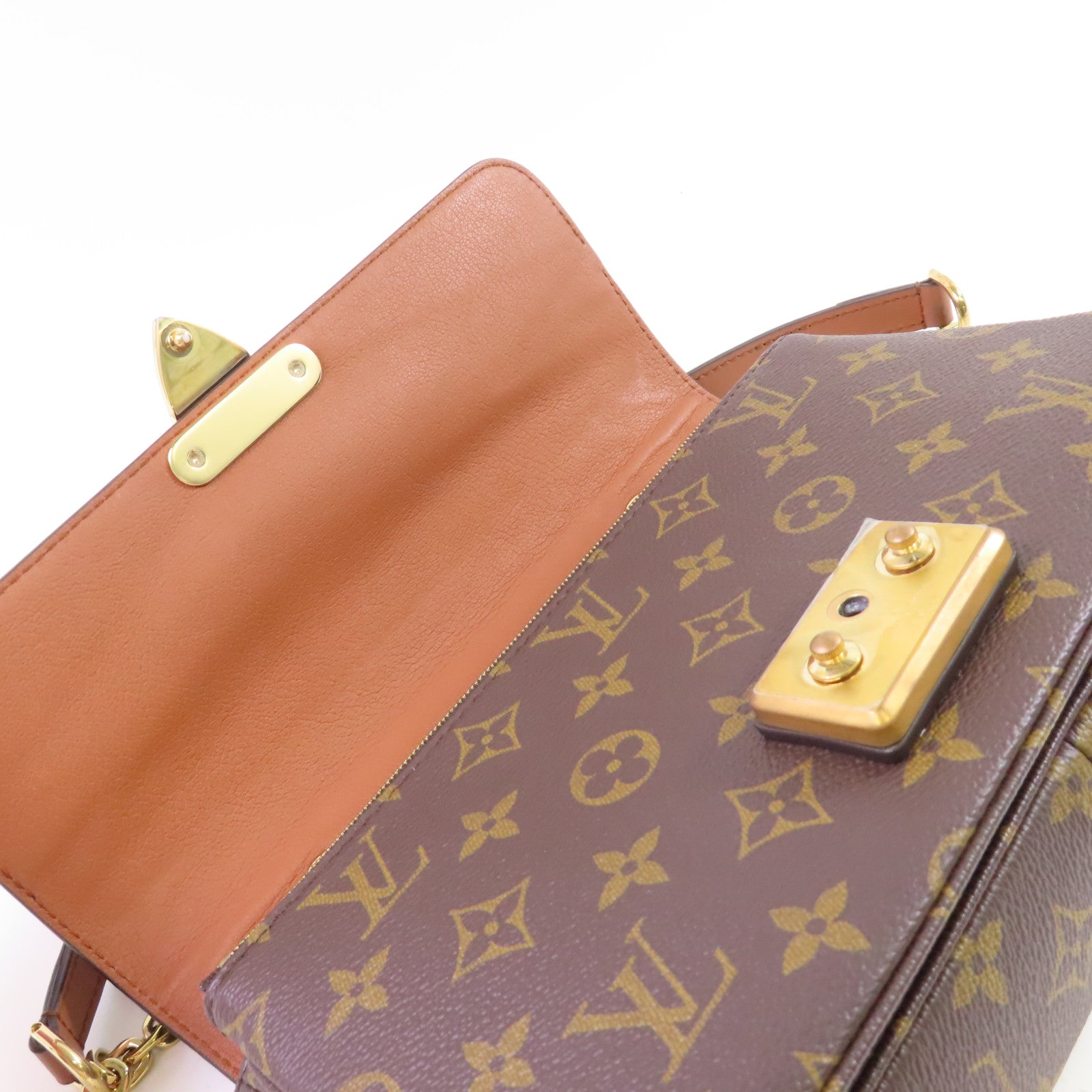 LOUIS VUITTON Monogram Marcear Shoulder Bag金扣鏈帶肩背袋啡色