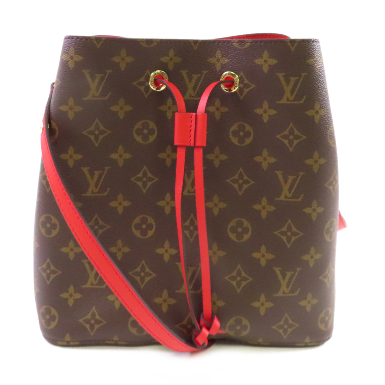 LOUIS VUITTON Monogram NeoNoe MM Shoulder Bag金扣肩背袋啡色/紅色