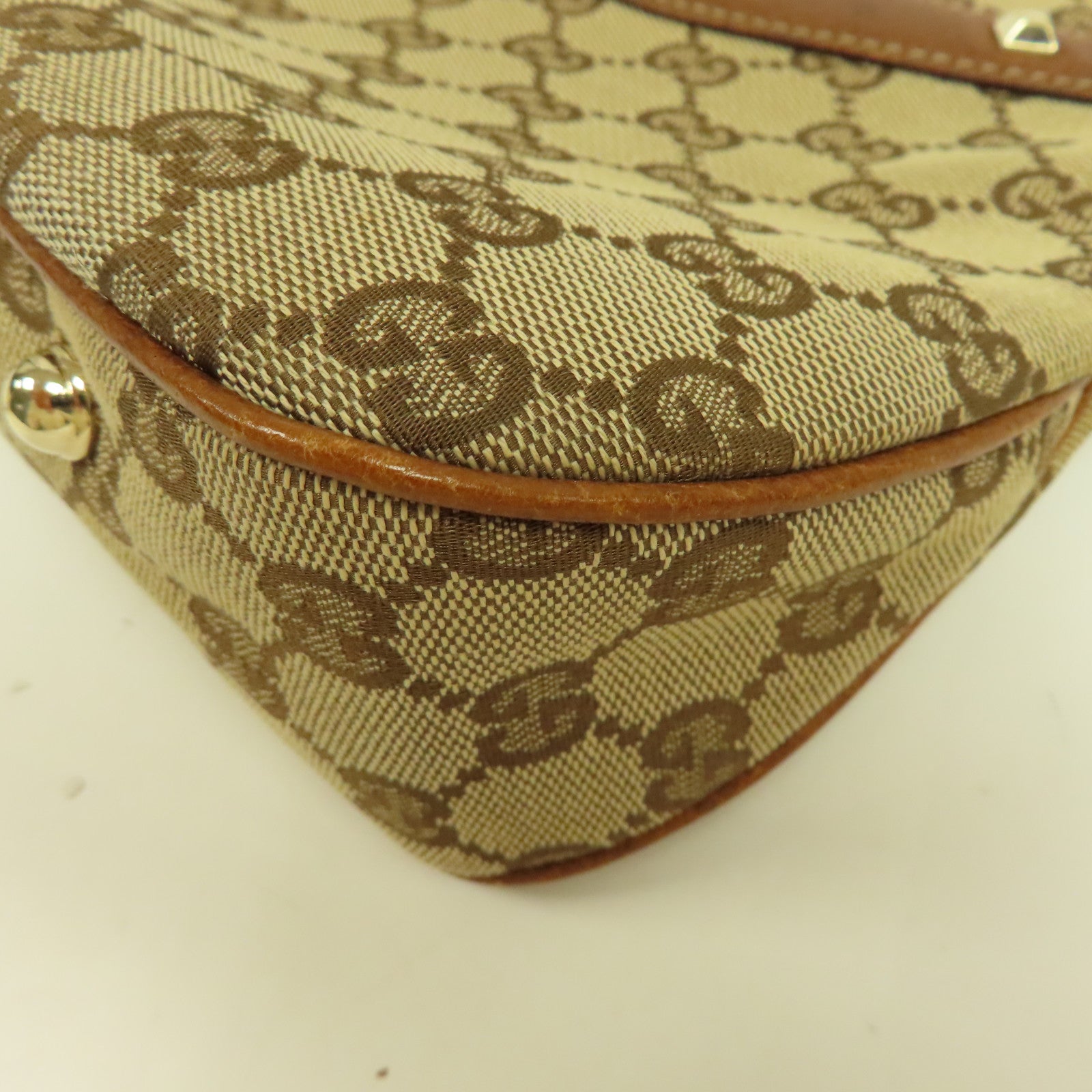 GUCCI 帆布Bamboo Hand Bag金扣手挽袋啡色