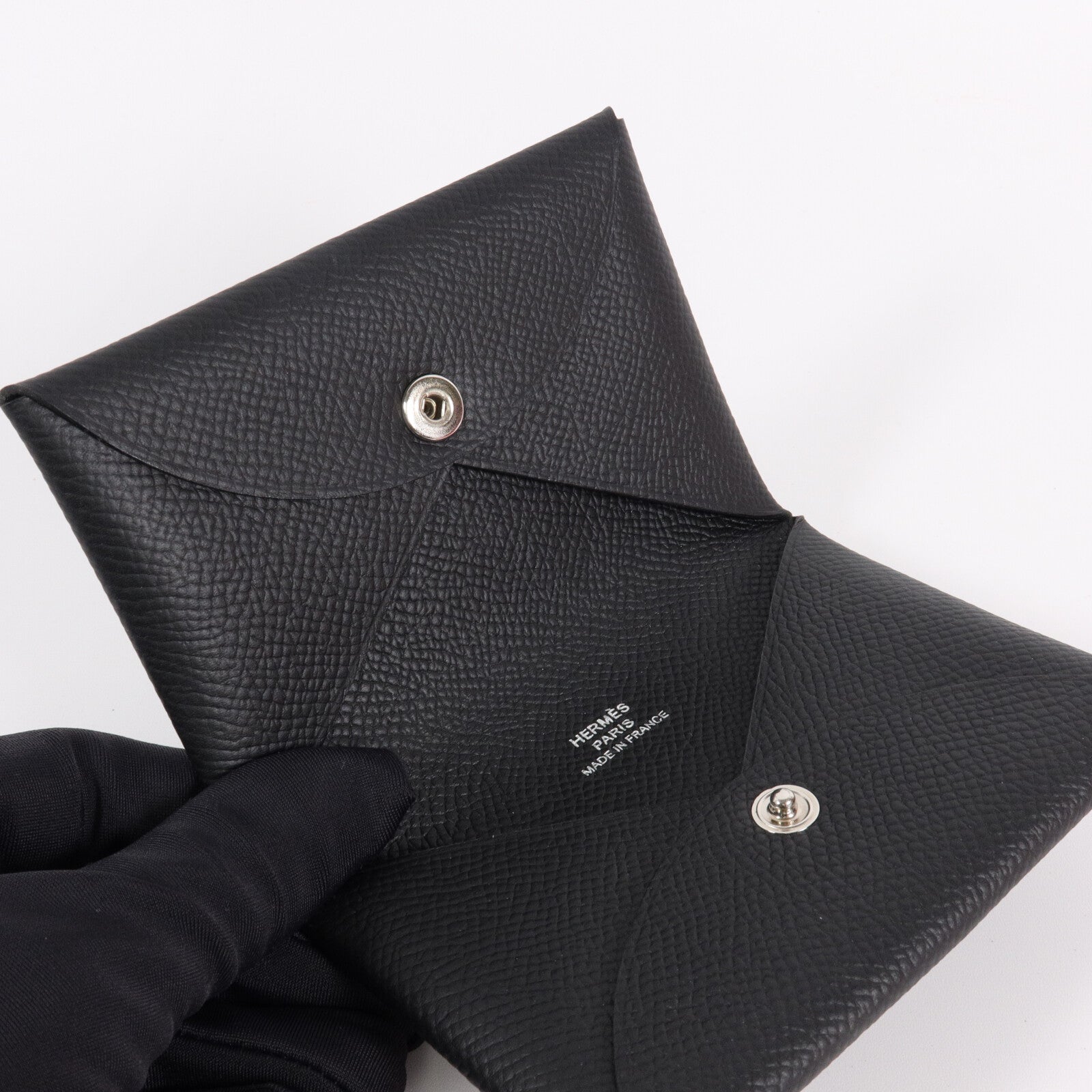 HERMES Epsom皮革Calvi Card Holder卡片套Noir