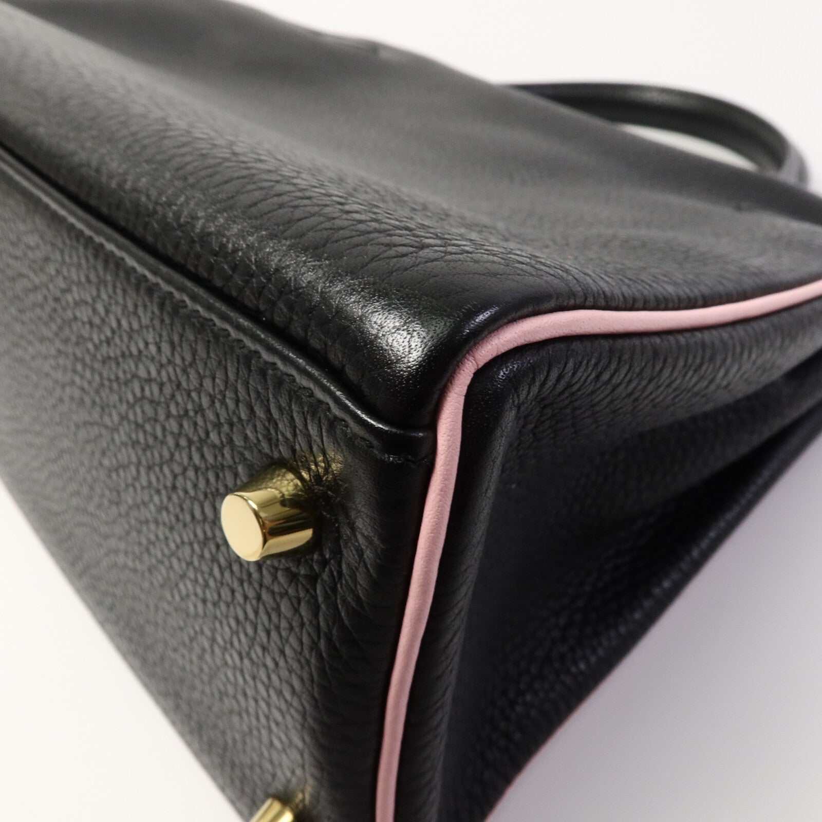HERMES Togo皮革Kelly 32(Name mark)手挽肩背兩用袋Noir/Rose Sakura