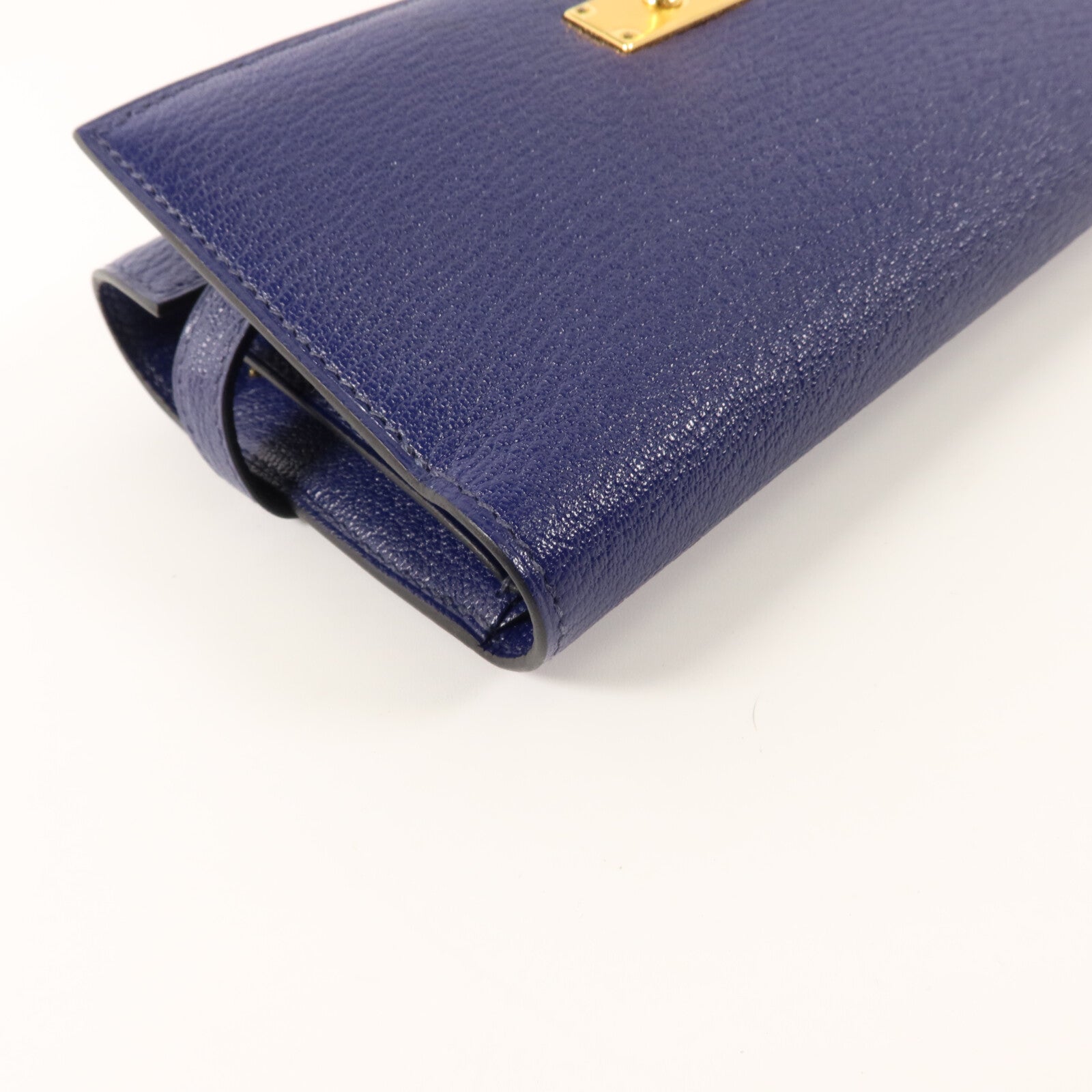 HERMES Chevre皮革Kelly Depliant Medium Wallet錢包Bleu Encre