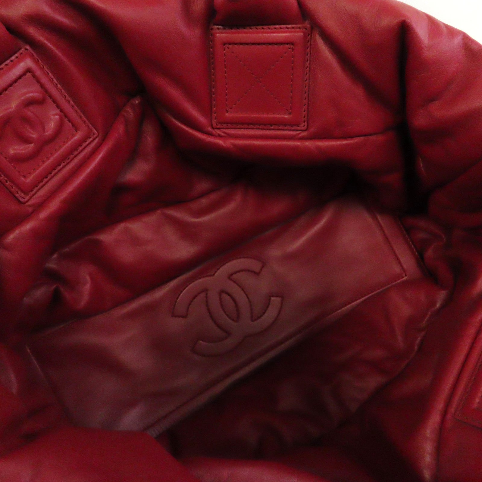 CHANEL 【激減優惠】羊皮皮革CoCo Coon Reversible銀扣手挽袋紅色/藍色