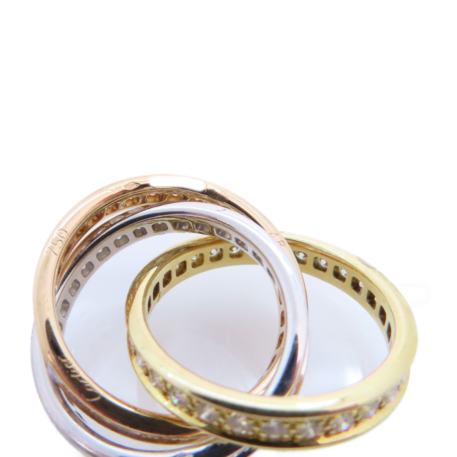 CARTIER 18K黃金/玫瑰金/白金/鑽石Trinity Ring 3Diamond Ring戒指Cartier#43/US#2.5