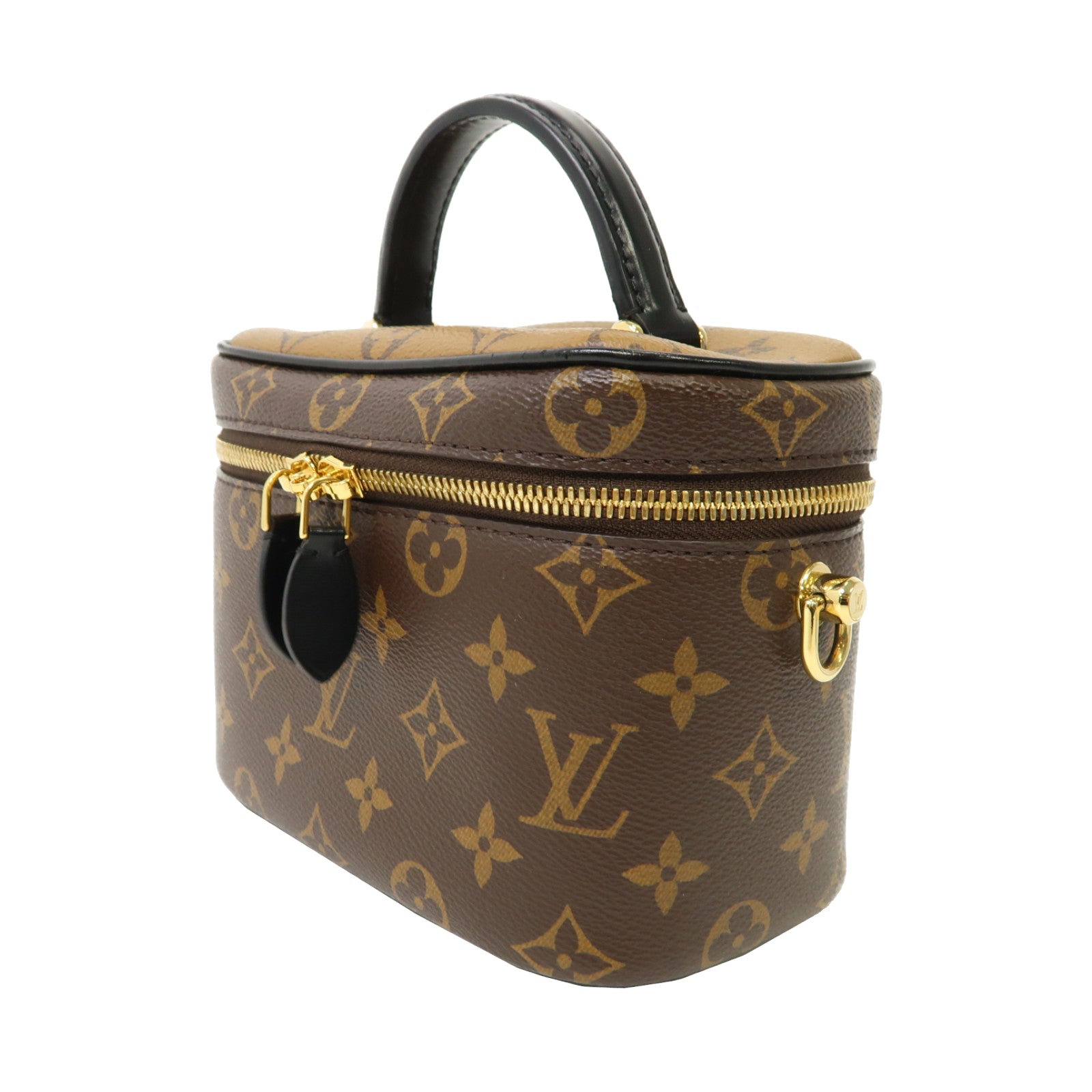 LOUIS VUITTON Monogram Reverse Vanity PM金扣手挽肩背兩用袋棕色
