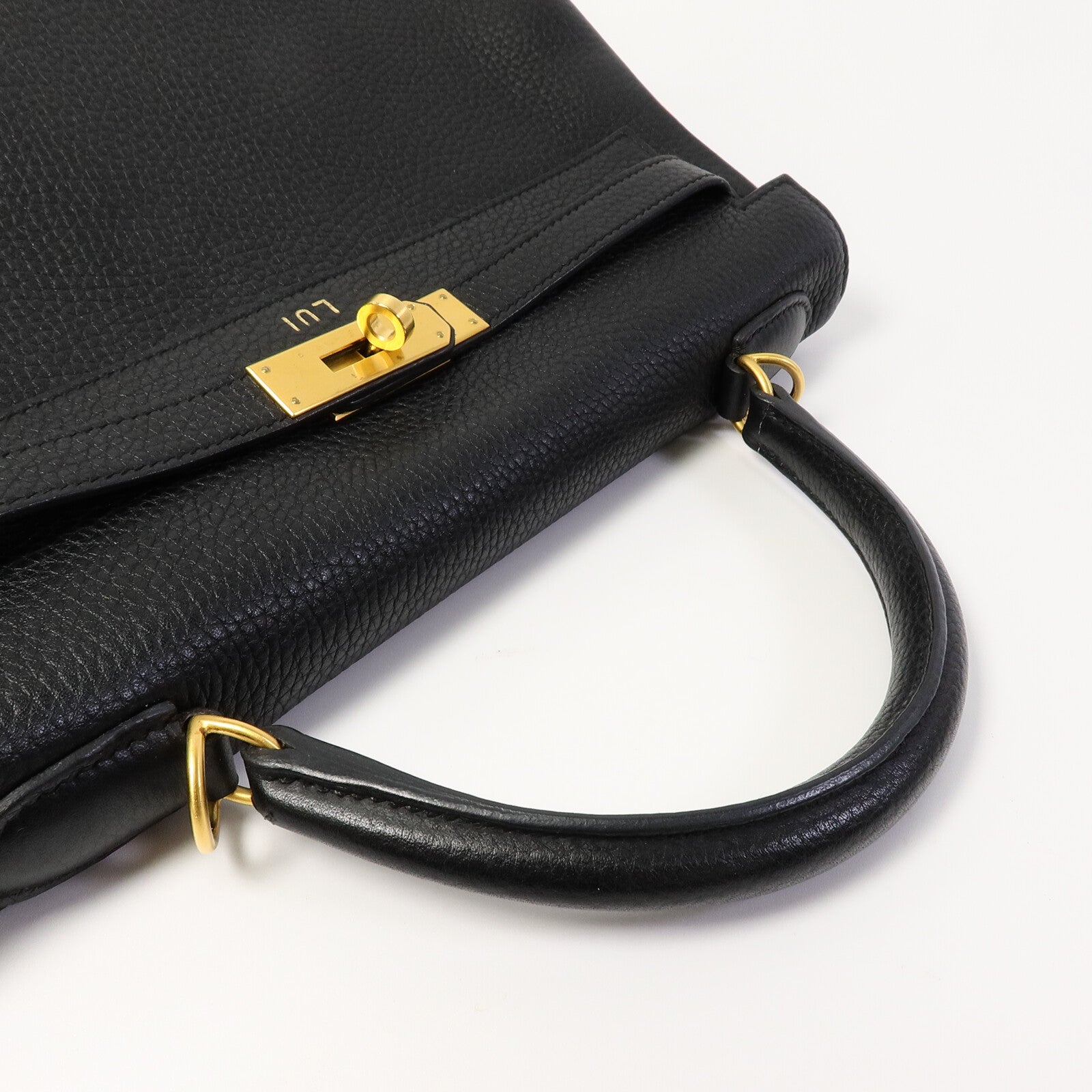 HERMES Togo皮革Kelly 32(Name mark)手挽肩背兩用袋Noir/Rose Sakura