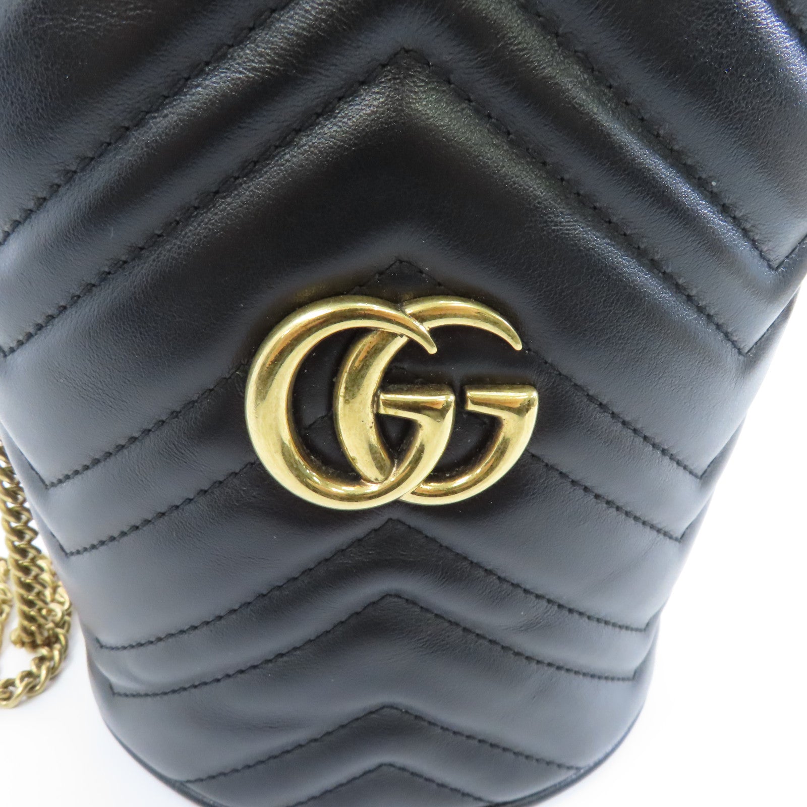 GUCCI 牛皮皮革GG Marmont金扣鏈帶肩背袋黑色
