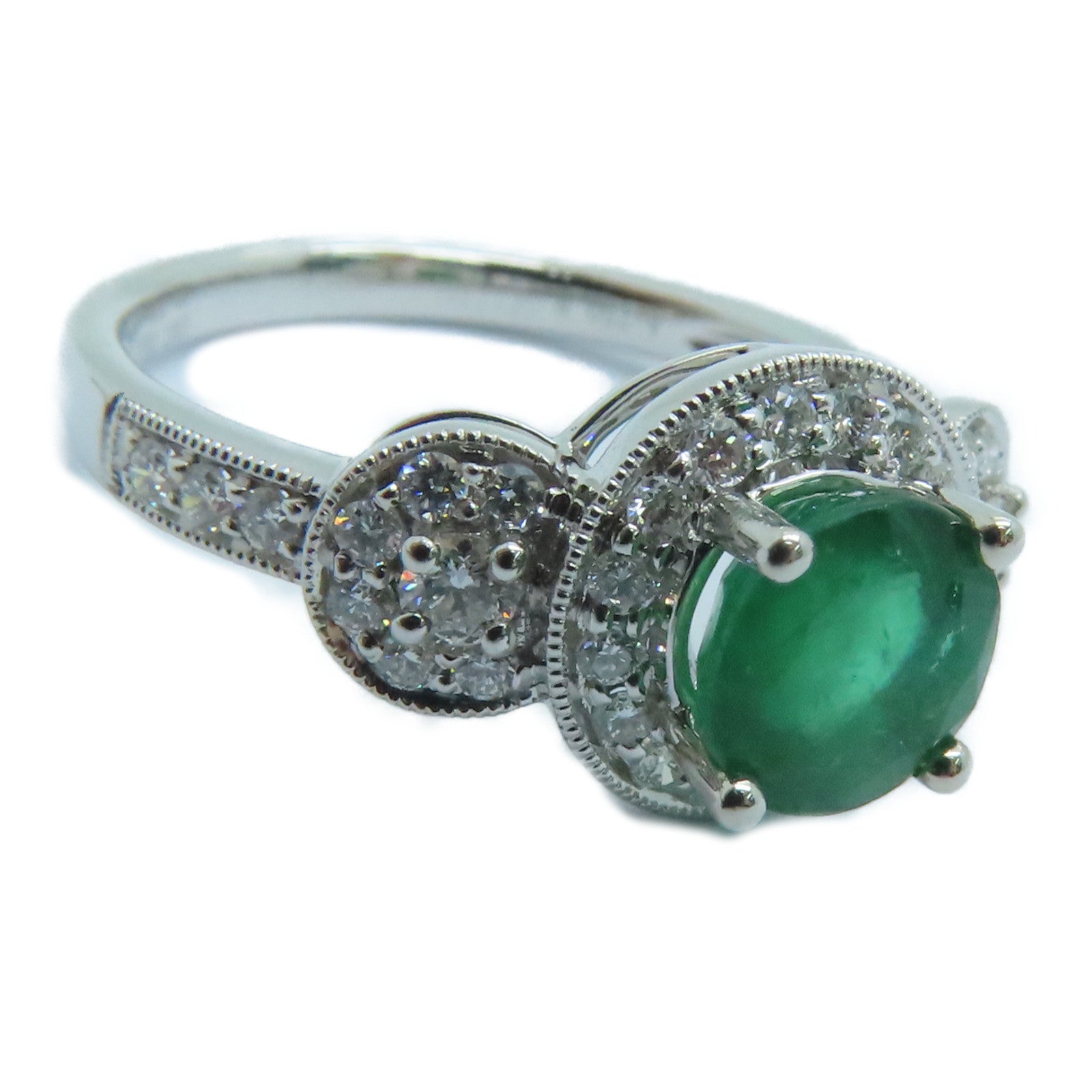 JEWELRY 【激減優惠】18K白金Emerald Ring 1.05ct綠寶石/0.378ct鑽石戒指US＃6