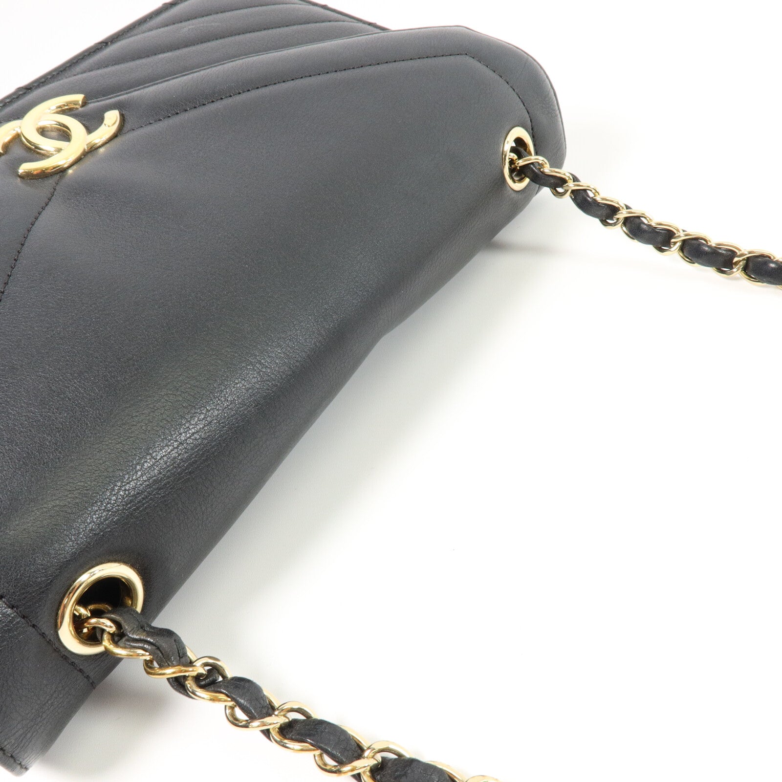 CHANEL 牛皮皮革Large Chevron Flap Bag鏈帶肩背袋