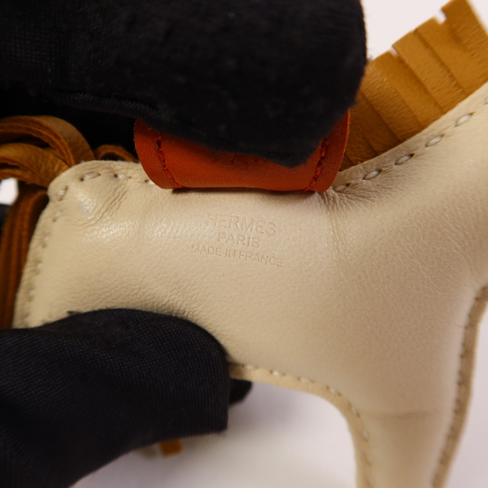 HERMES Milo皮革Rodeo PM掛飾Beige/Brown
