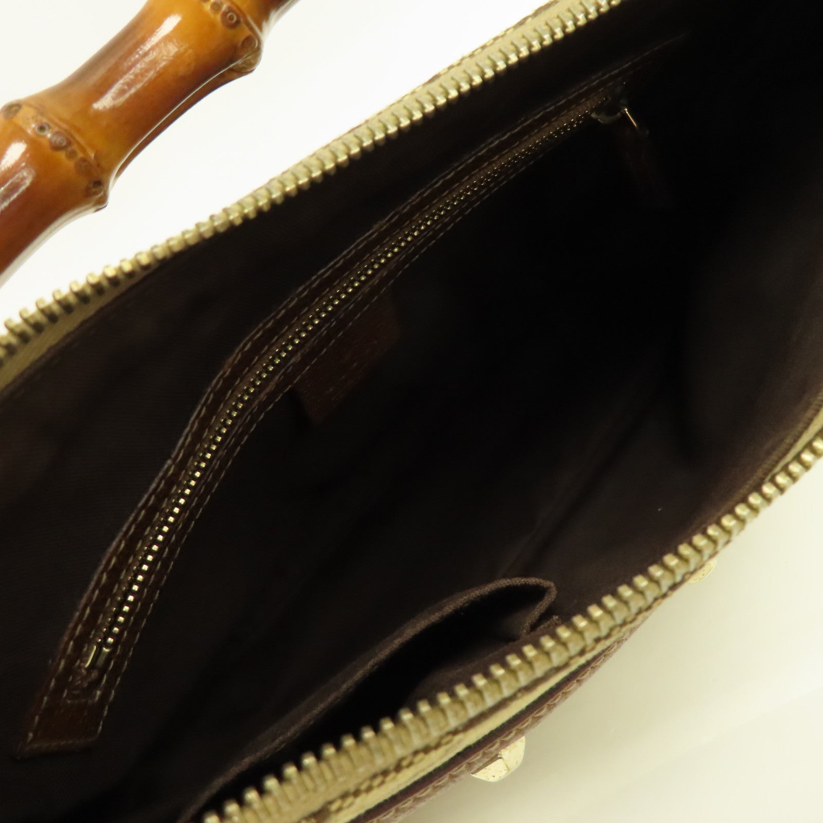 GUCCI 帆布Bamboo Hand Bag金扣手挽袋啡色