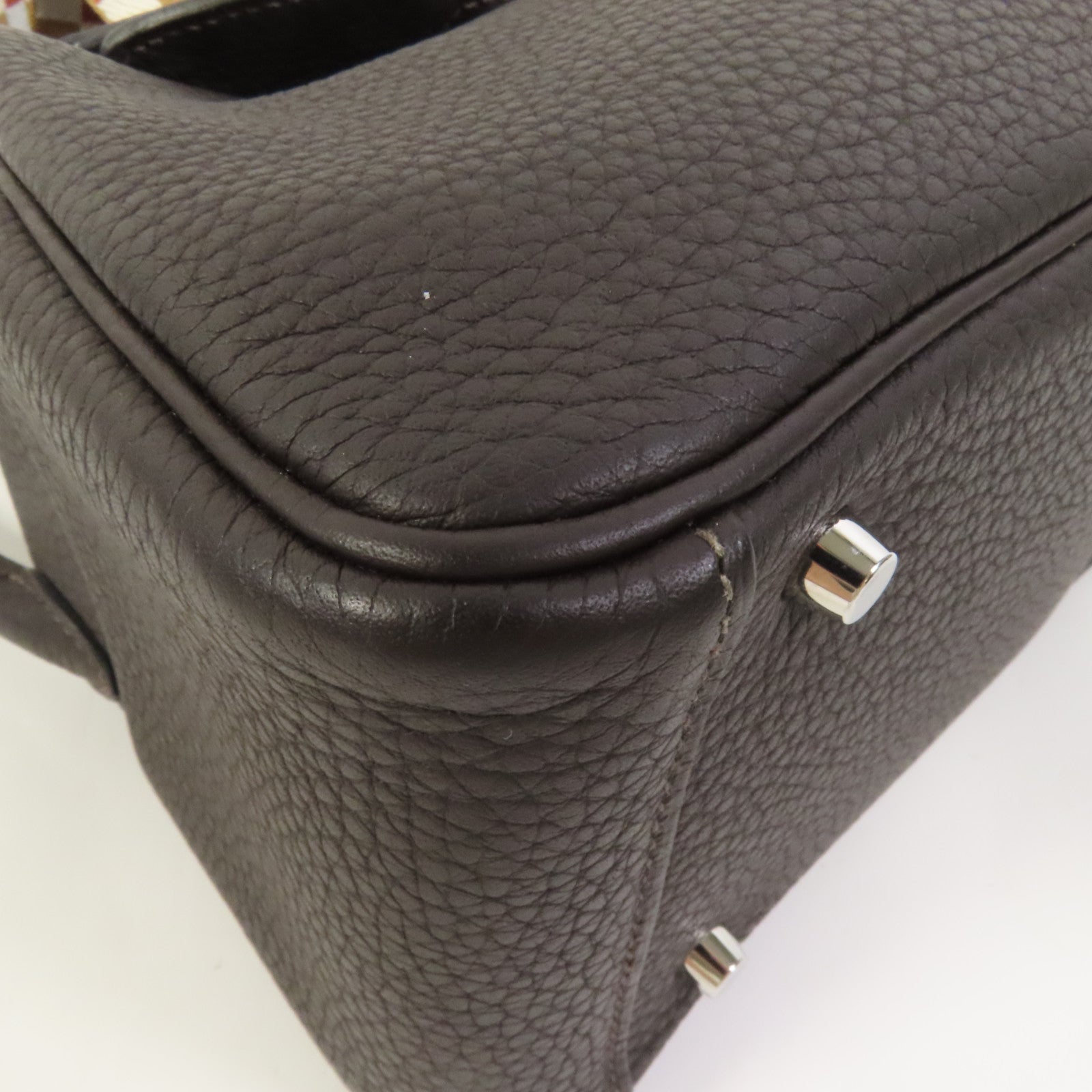 HERMES Clemence皮革Mini Lindy銀扣手挽肩背兩用袋Macassar
