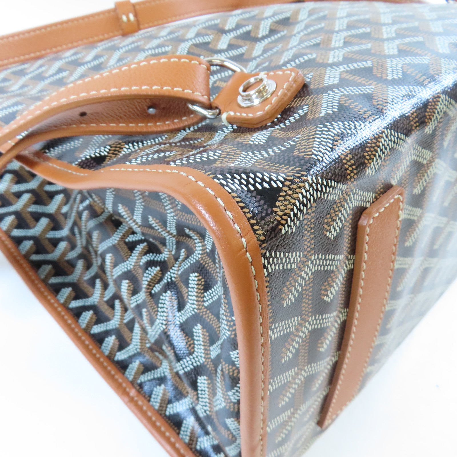 GOYARD 塗層帆布/牛皮皮革Saint Leger Backpack銀扣背包啡色/黑色