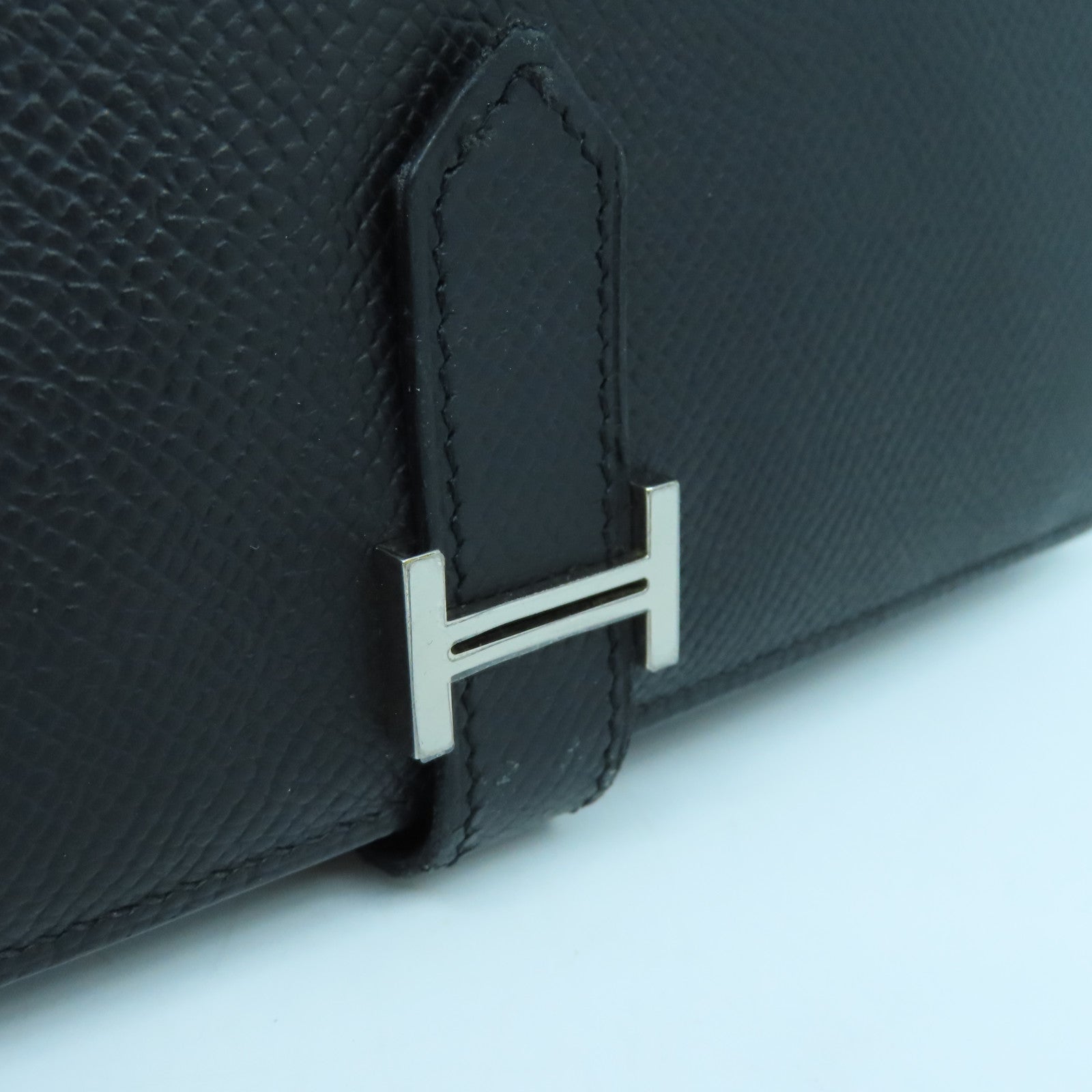 HERMES 【激減優惠】Epsom皮革Bearn W Snap銀扣長錢包黑色