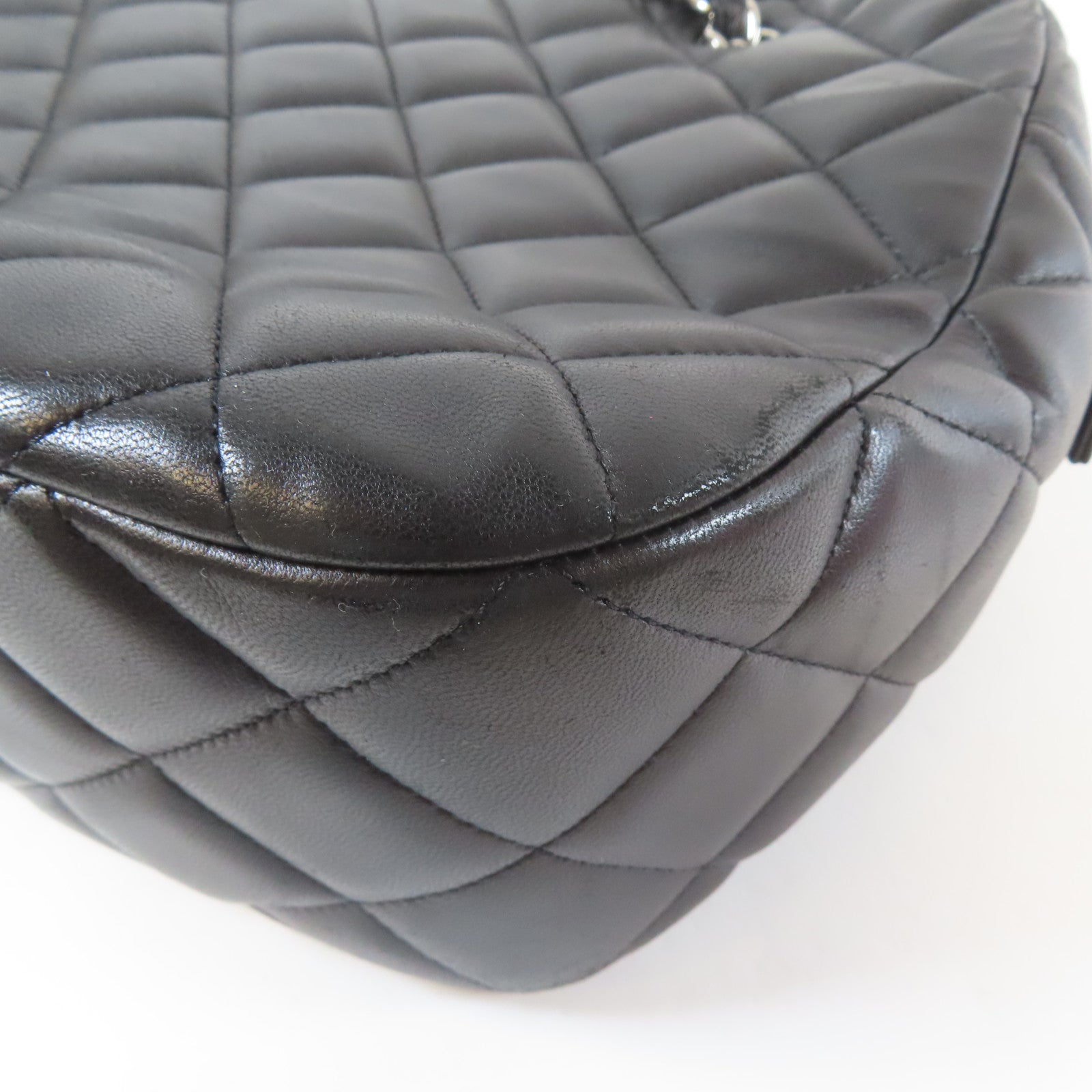 CHANEL 菱格羊皮皮革Chain Shoulder銀扣鏈帶肩背袋黑色